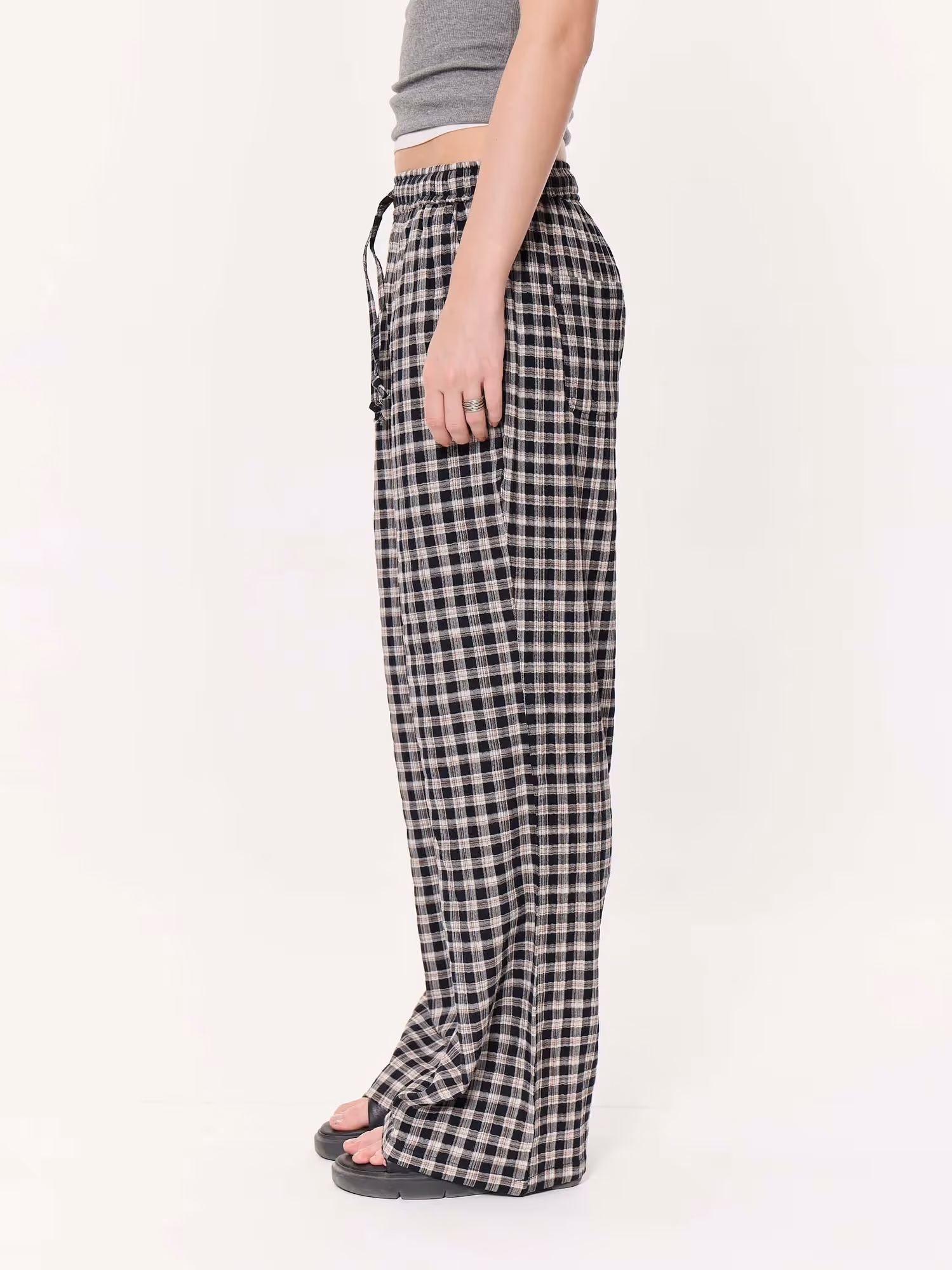 Black Checkered Seersucker Pull-on Pants image 6