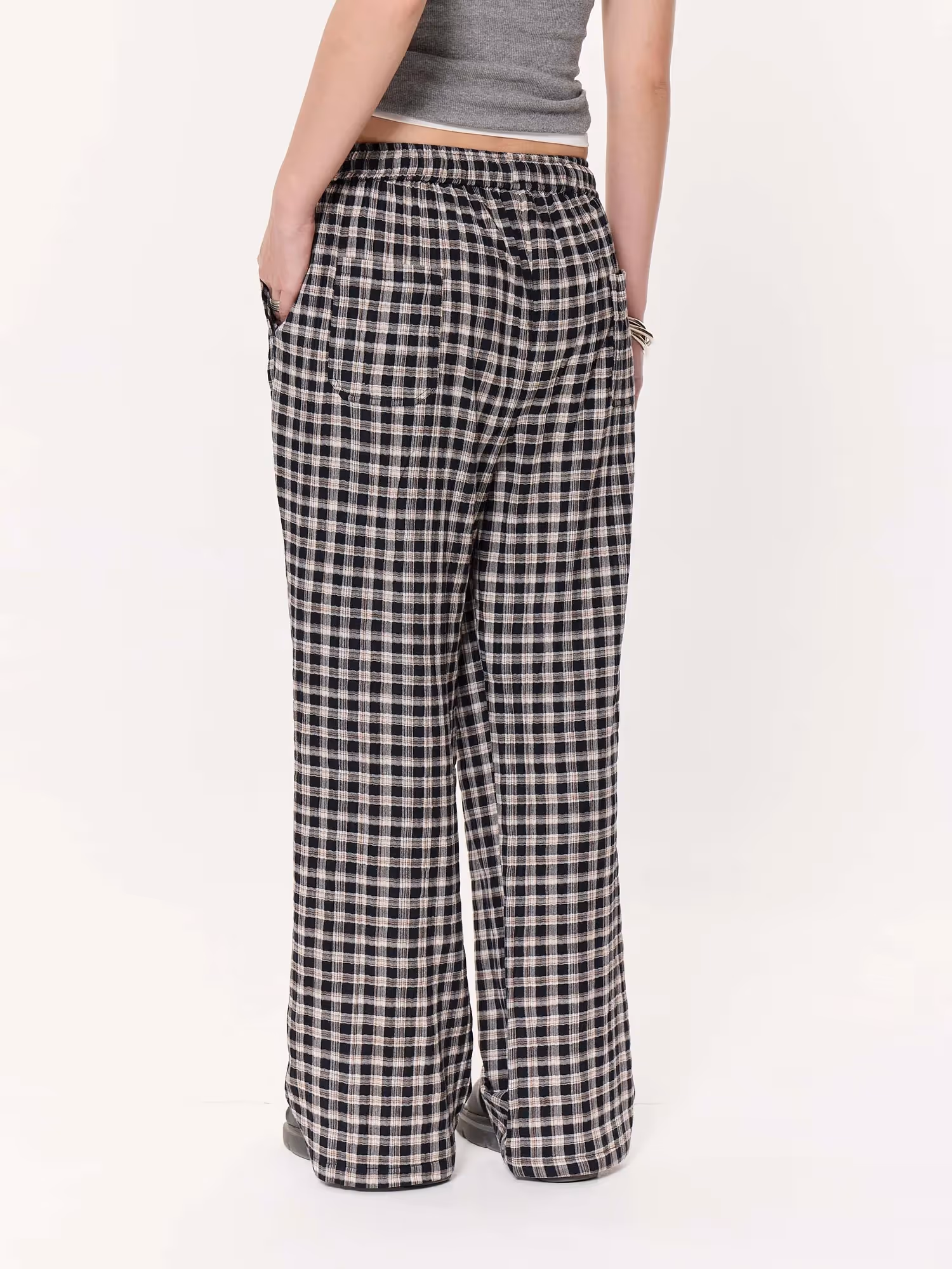 Black Checkered Seersucker Pull-on Pants image 7