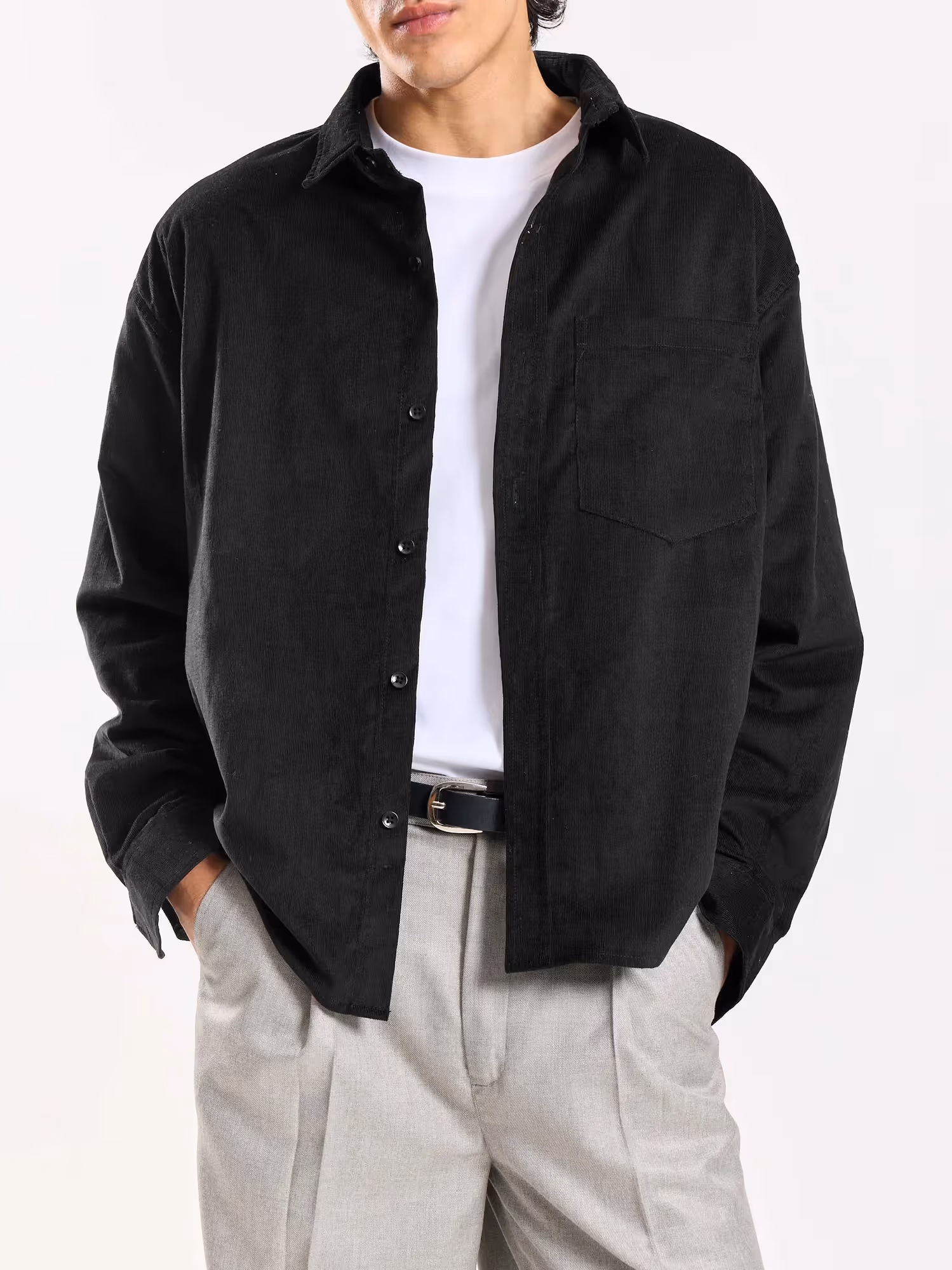 Black Corduroy Oversized Shirt  image 3