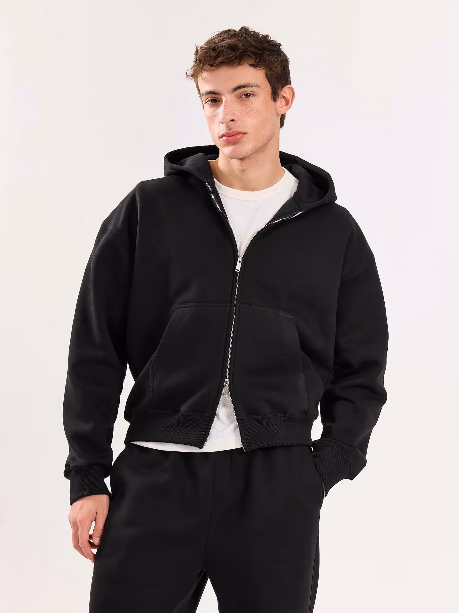 Black Cropped Zip-Up Hoodie image 2
