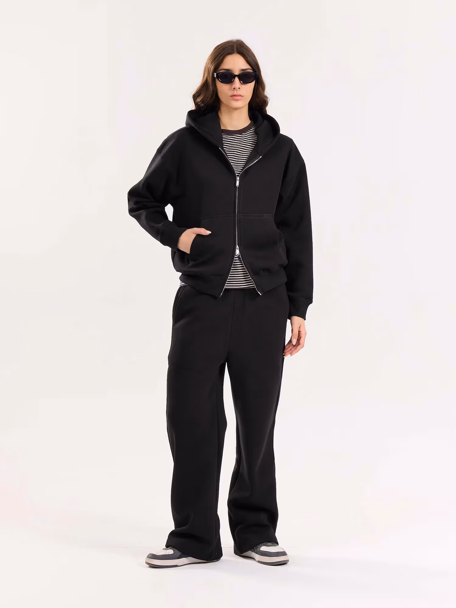 Black Cropped Zip-Up Hoodie image 3