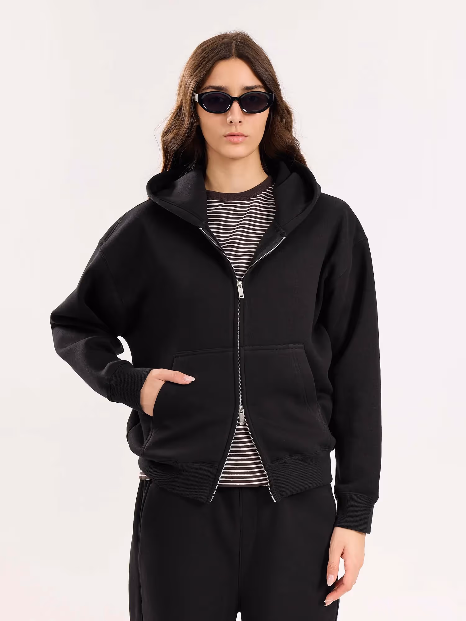 Black Cropped Zip-Up Hoodie image 4