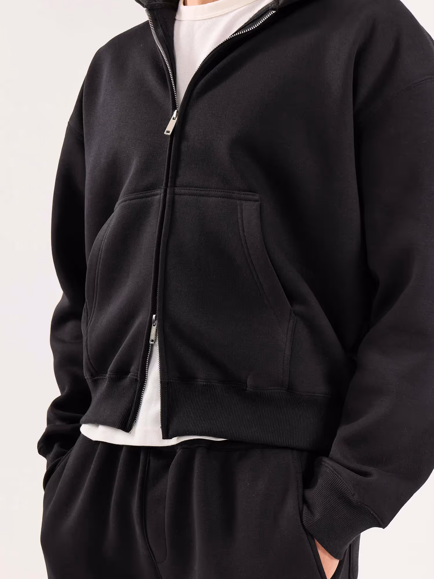 Black Cropped Zip-Up Hoodie image 6