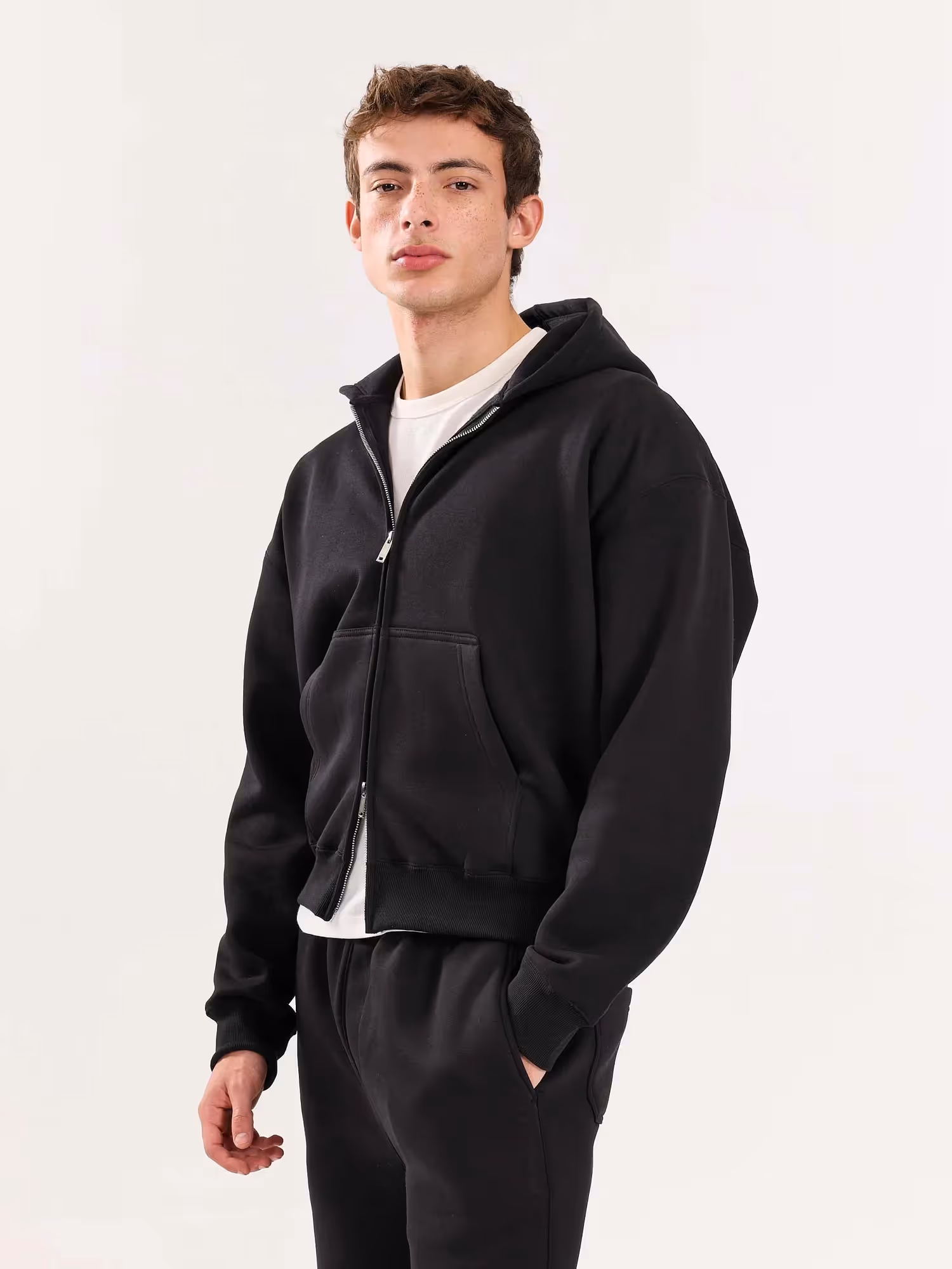 Black Cropped Zip-Up Hoodie image 7