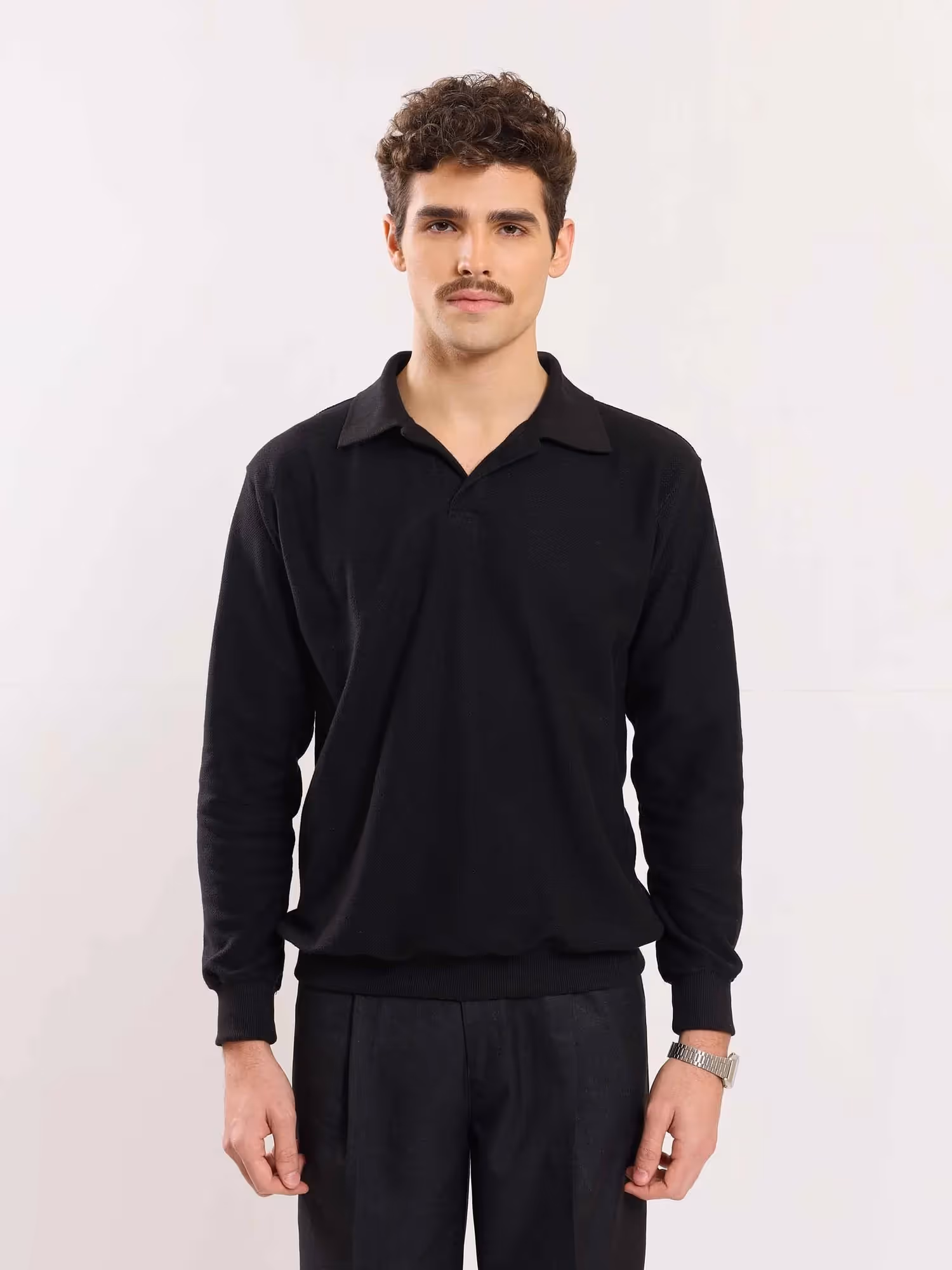 Black Jacquard Knit Polo T-shirt image 1