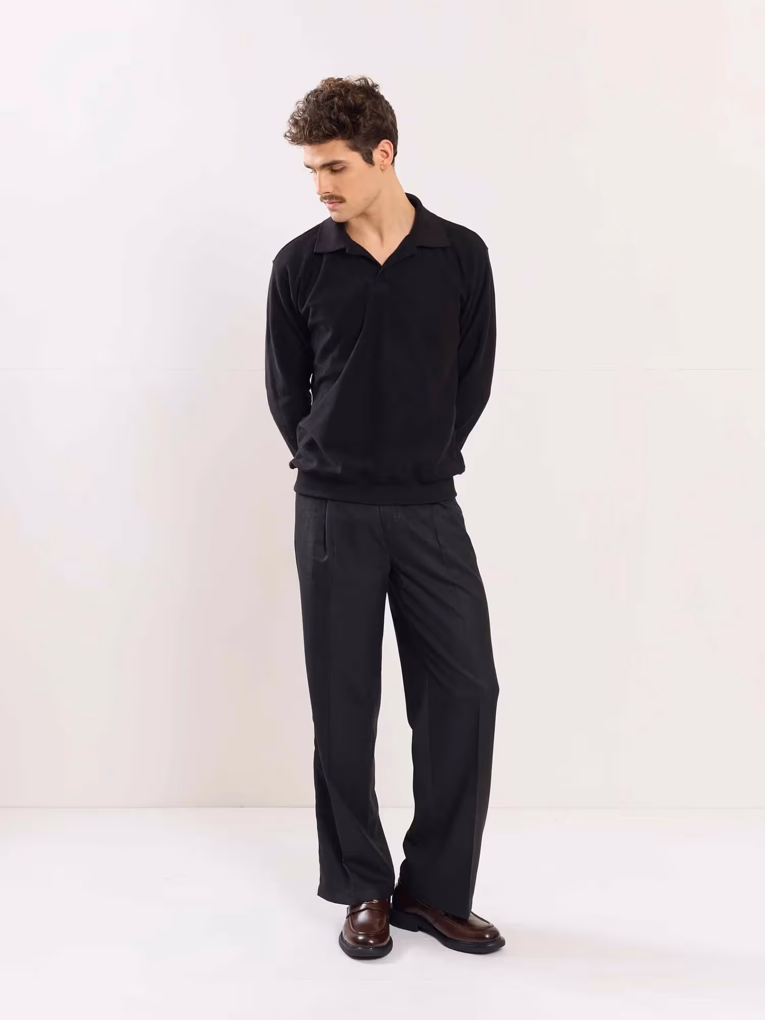 Black Jacquard Knit Polo T-shirt image 2