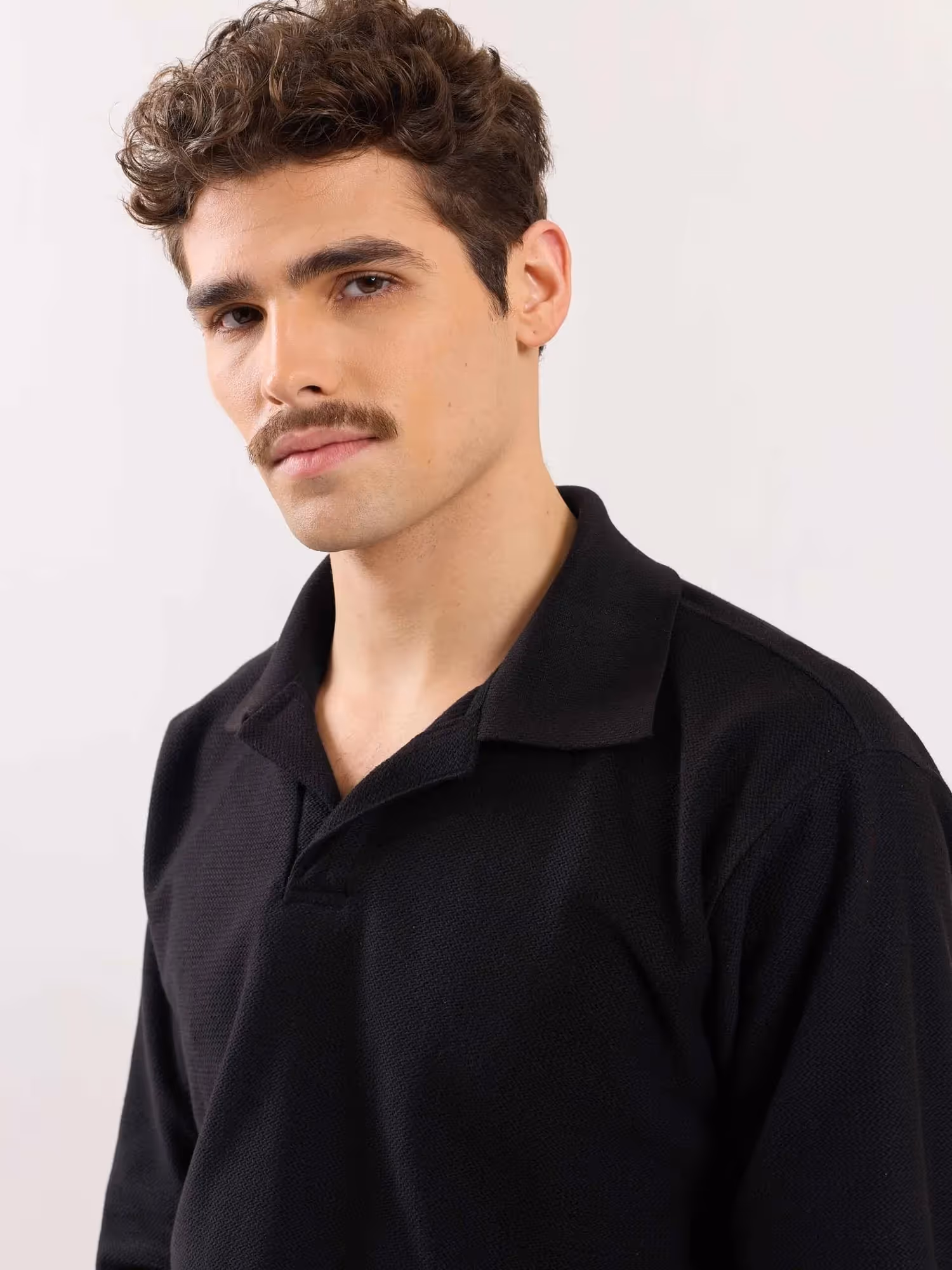 Black Jacquard Knit Polo T-shirt image 3
