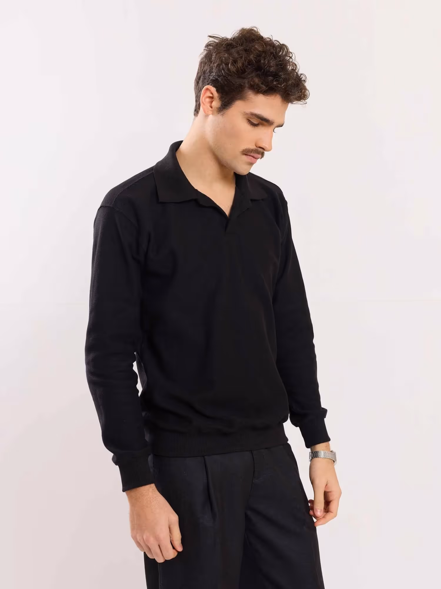 Black Jacquard Knit Polo T-shirt image 5