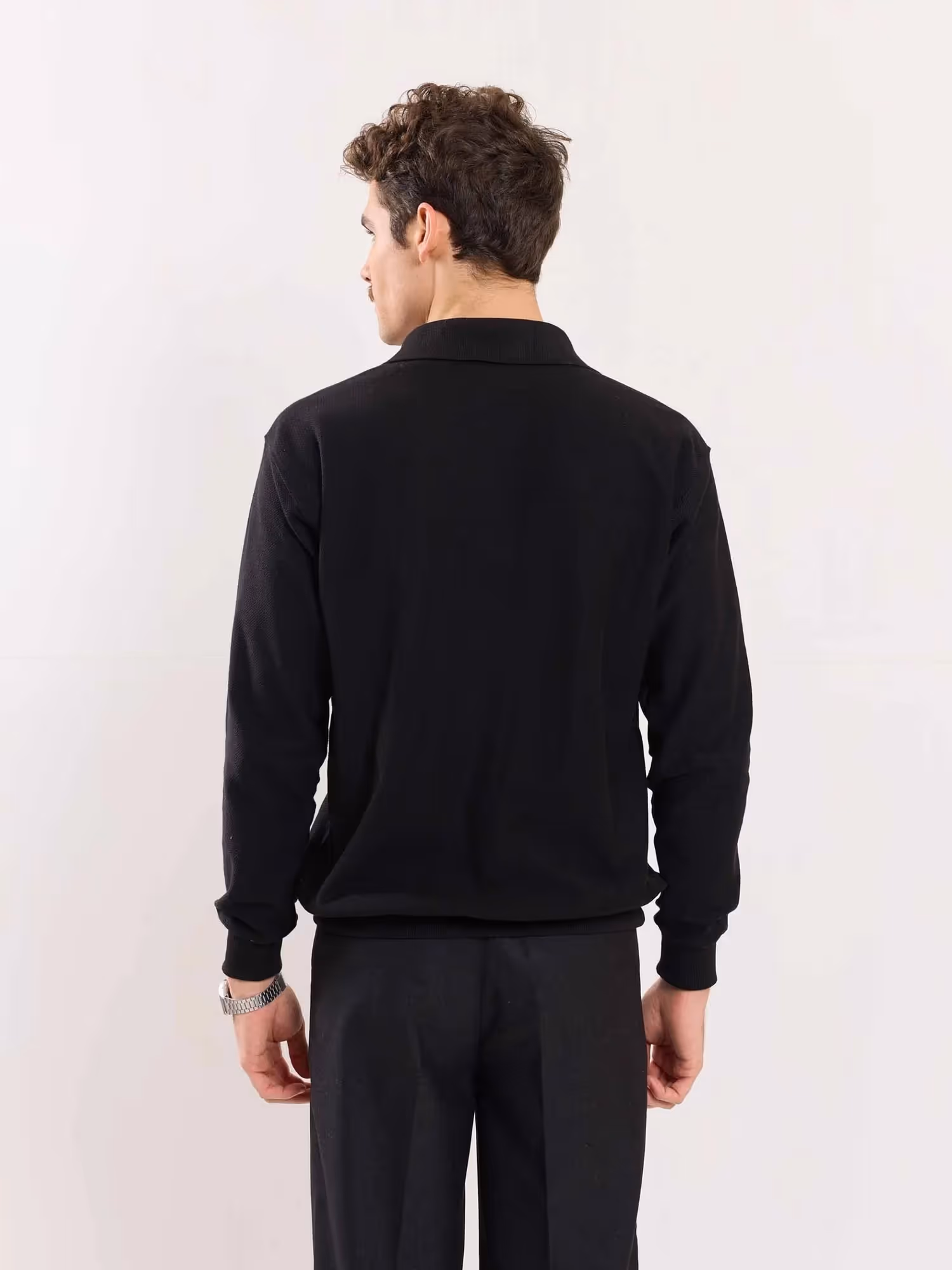 Black Jacquard Knit Polo T-shirt image 6
