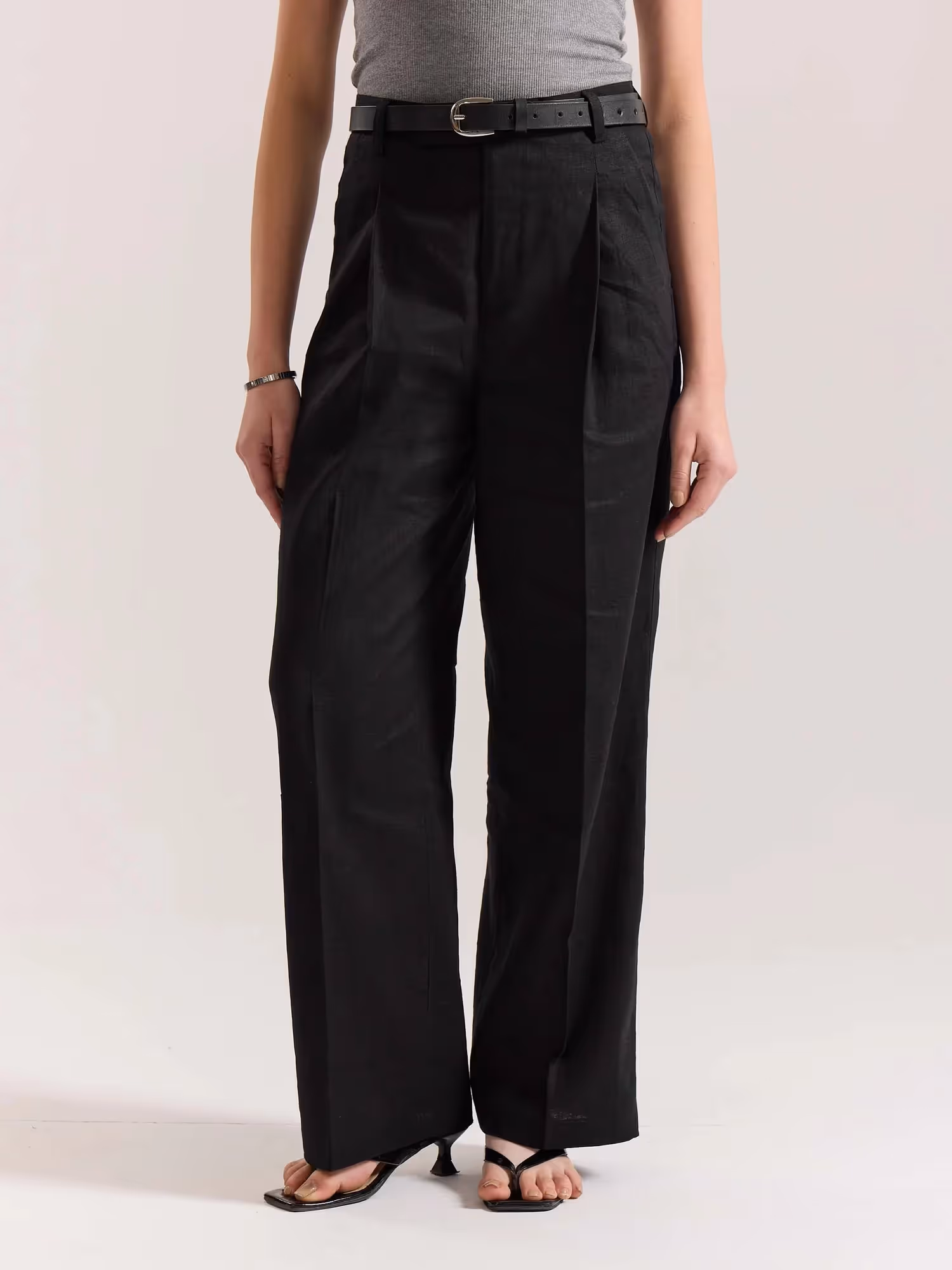Black Linen Baggy Fit Trousers image 4