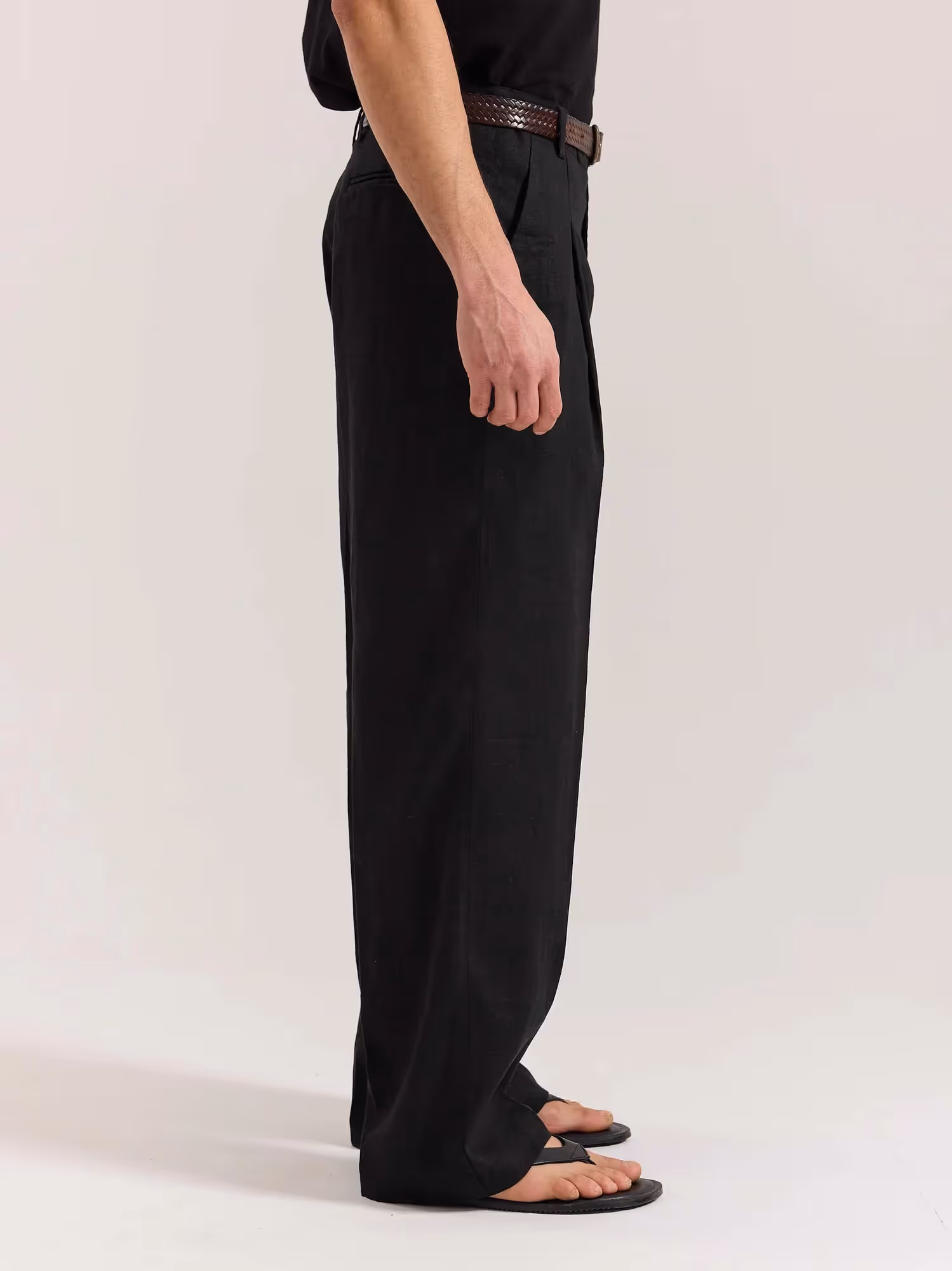 Black Linen Baggy Fit Trousers image 5