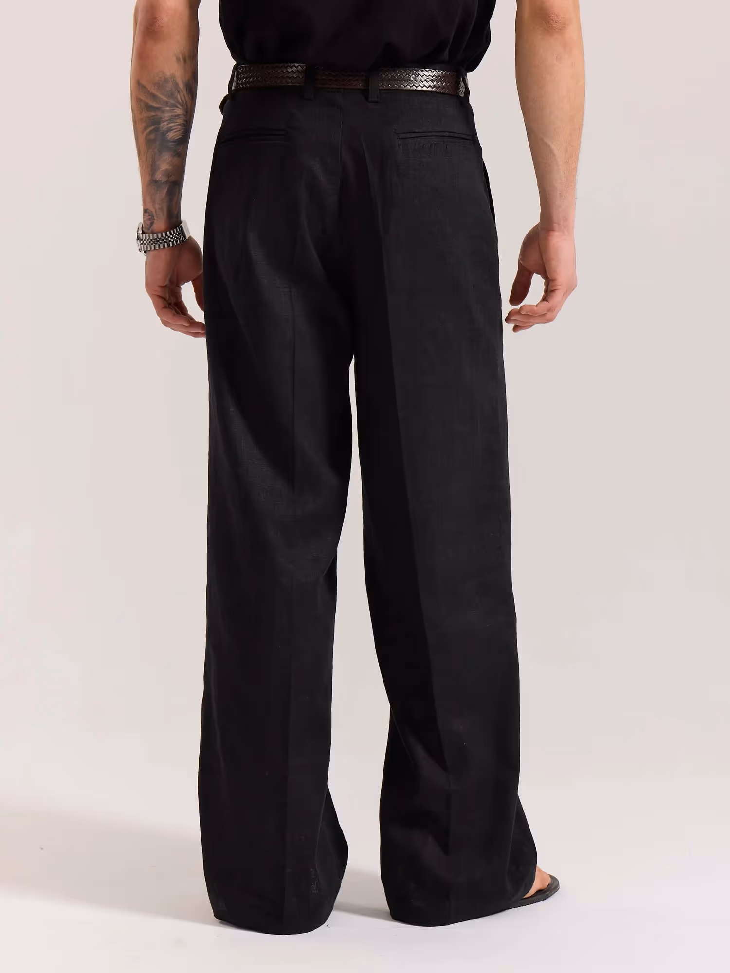 Black Linen Baggy Fit Trousers image 8