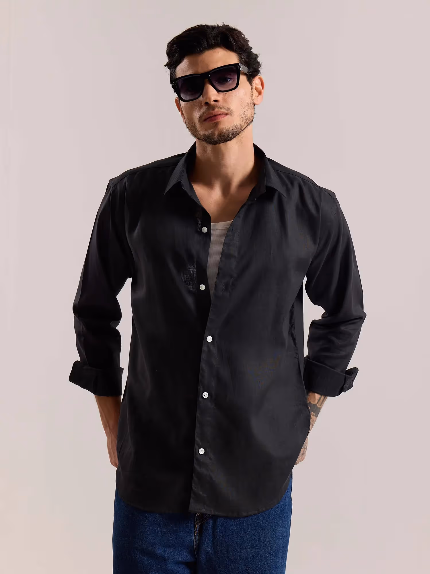 Black Linen-blend Shirt  image 3