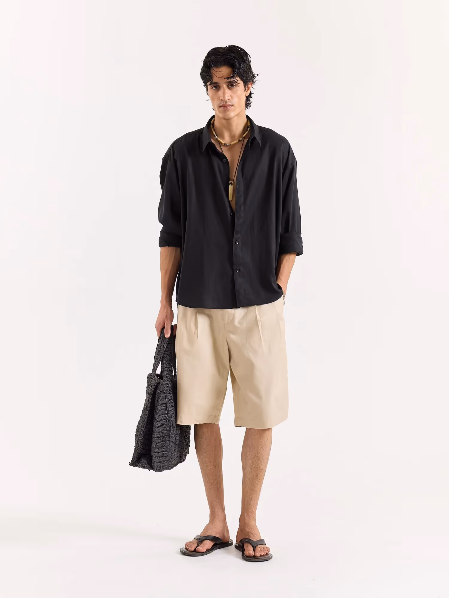 Black Linen Cropped Shirt image 1