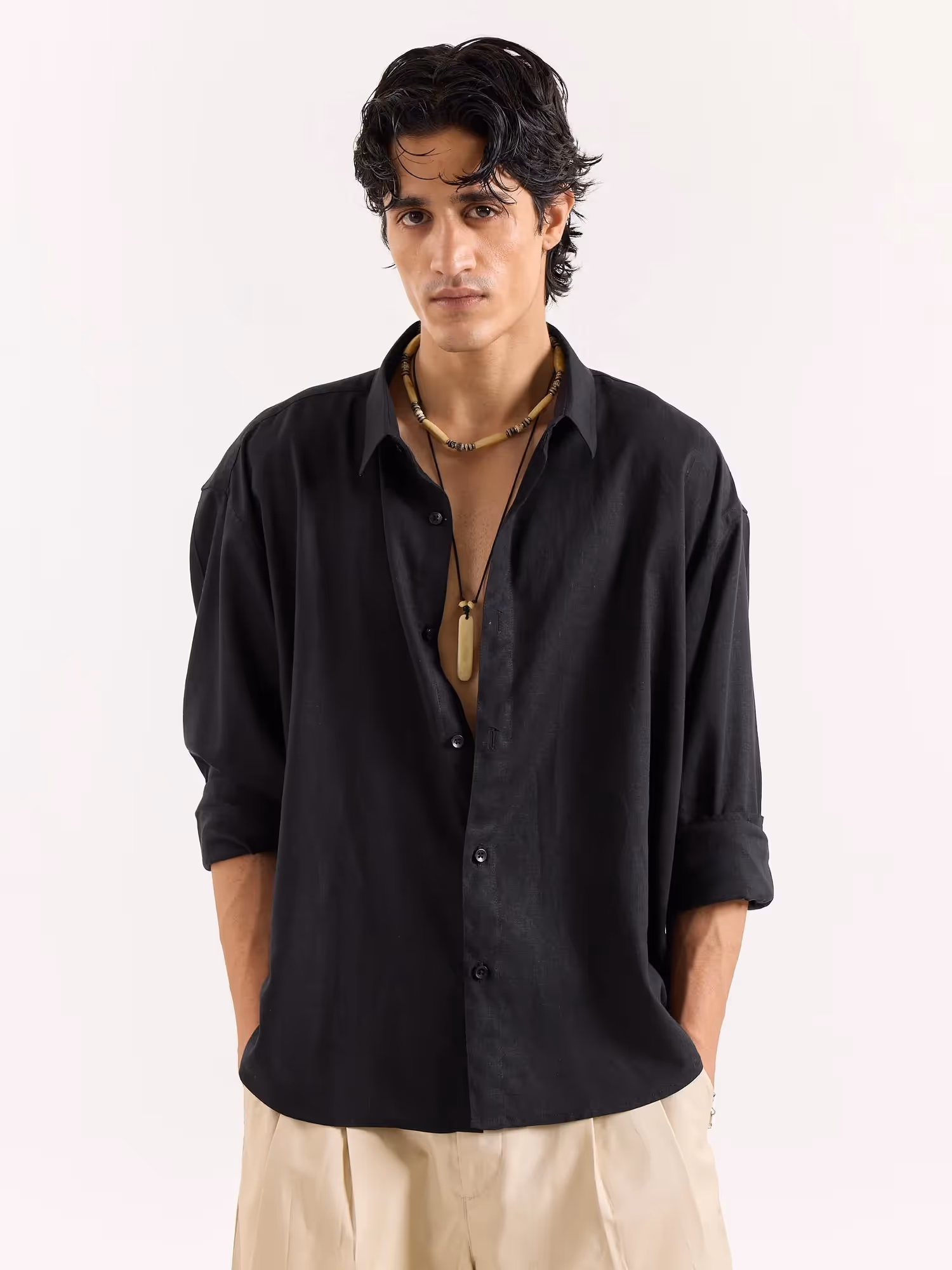 Black Linen Cropped Shirt image 2