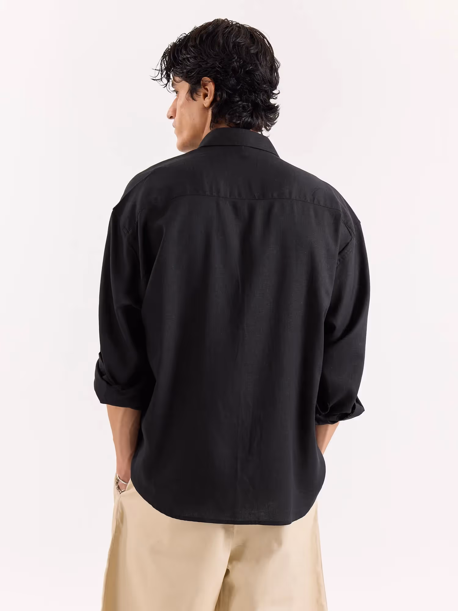 Black Linen Cropped Shirt image 4