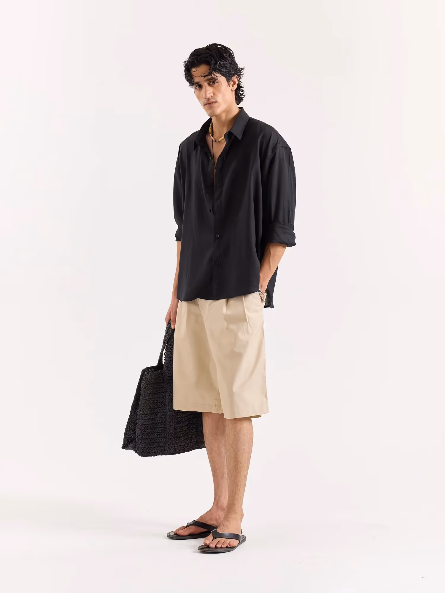 Black Linen Cropped Shirt image 6
