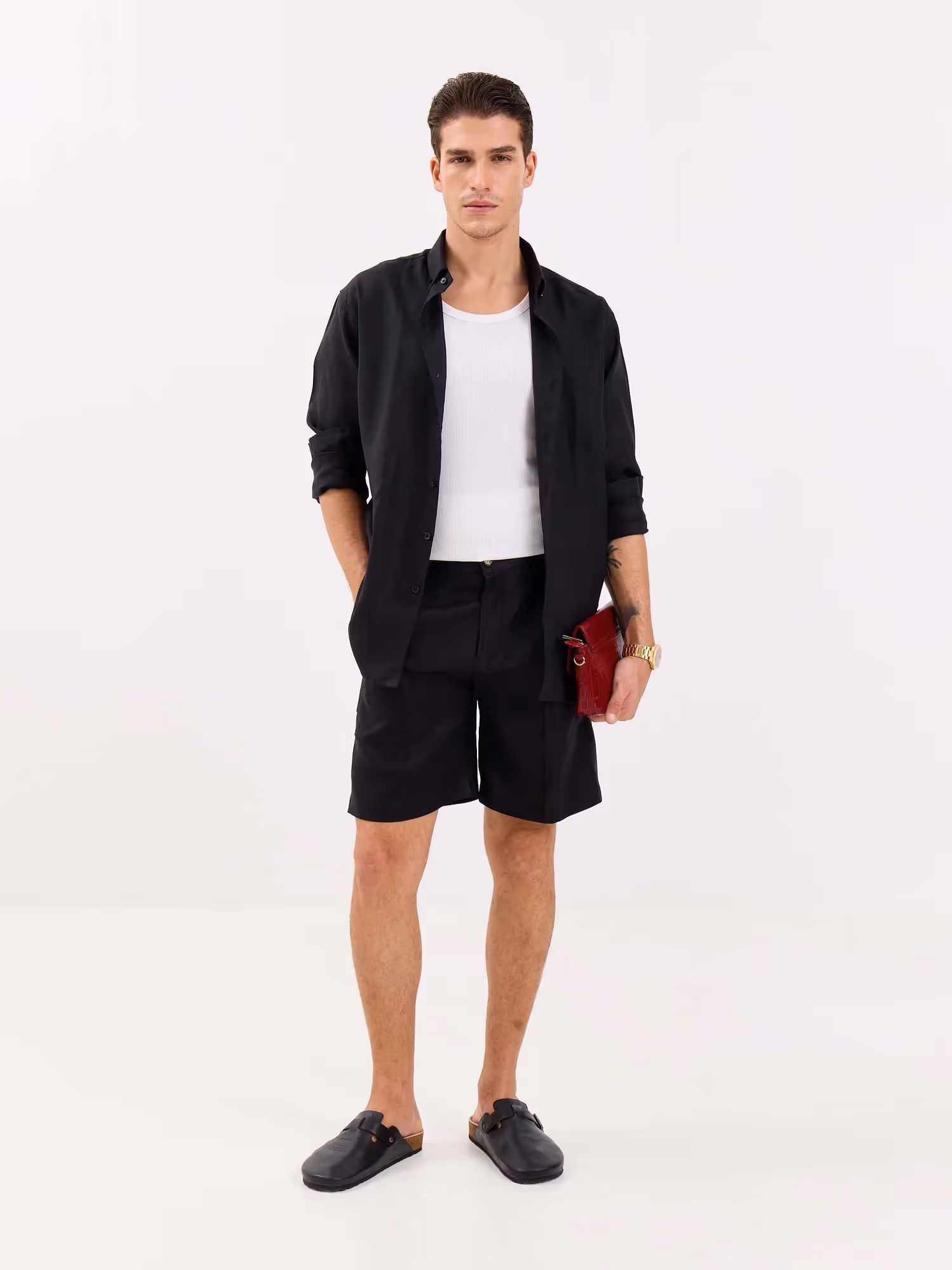 Black Linen Trouser Shorts image 1