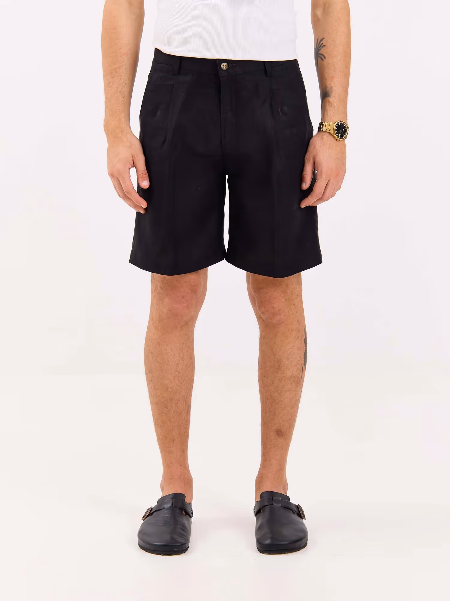 Black Linen Trouser Shorts image 2
