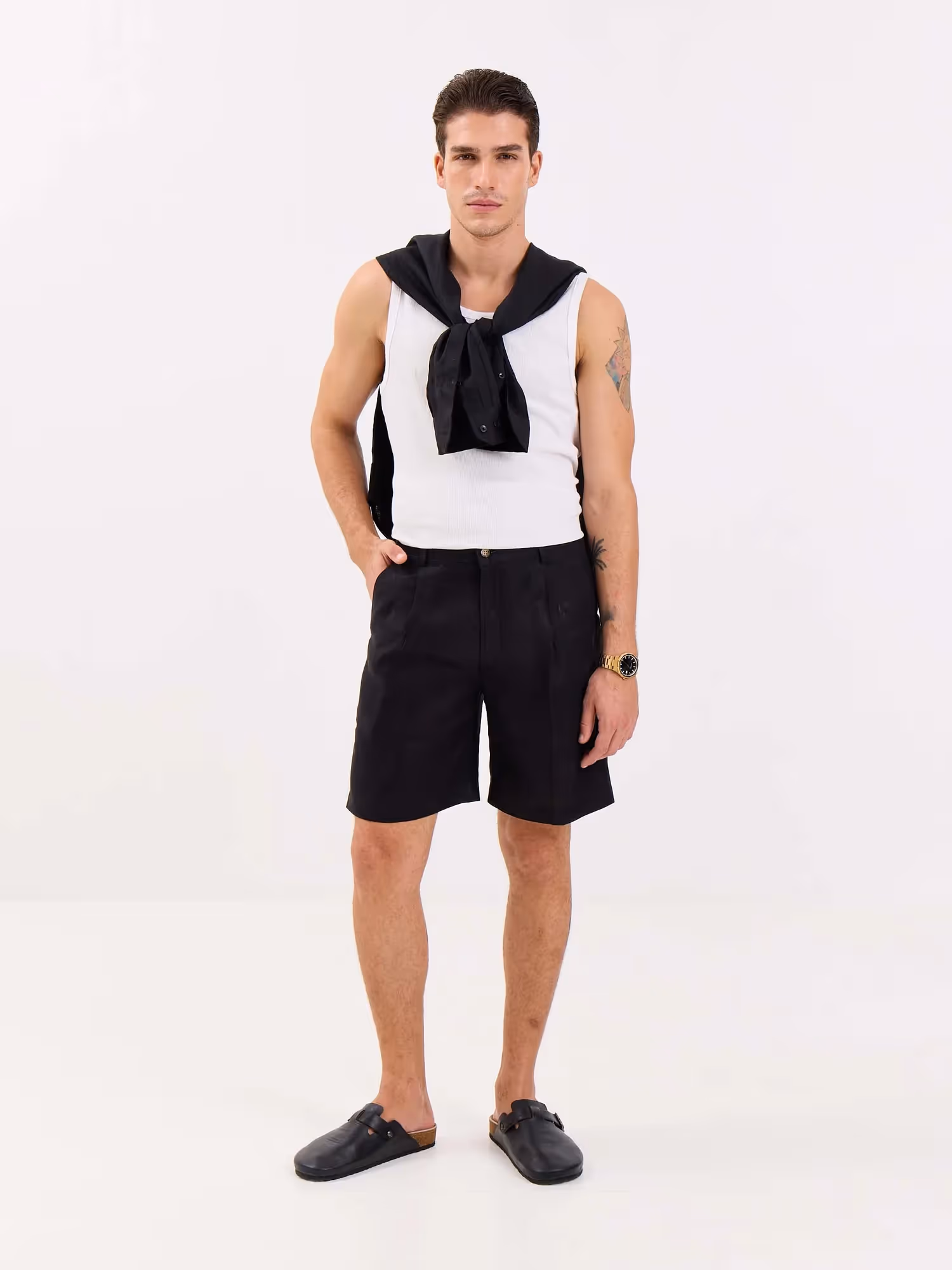 Black Linen Trouser Shorts image 3
