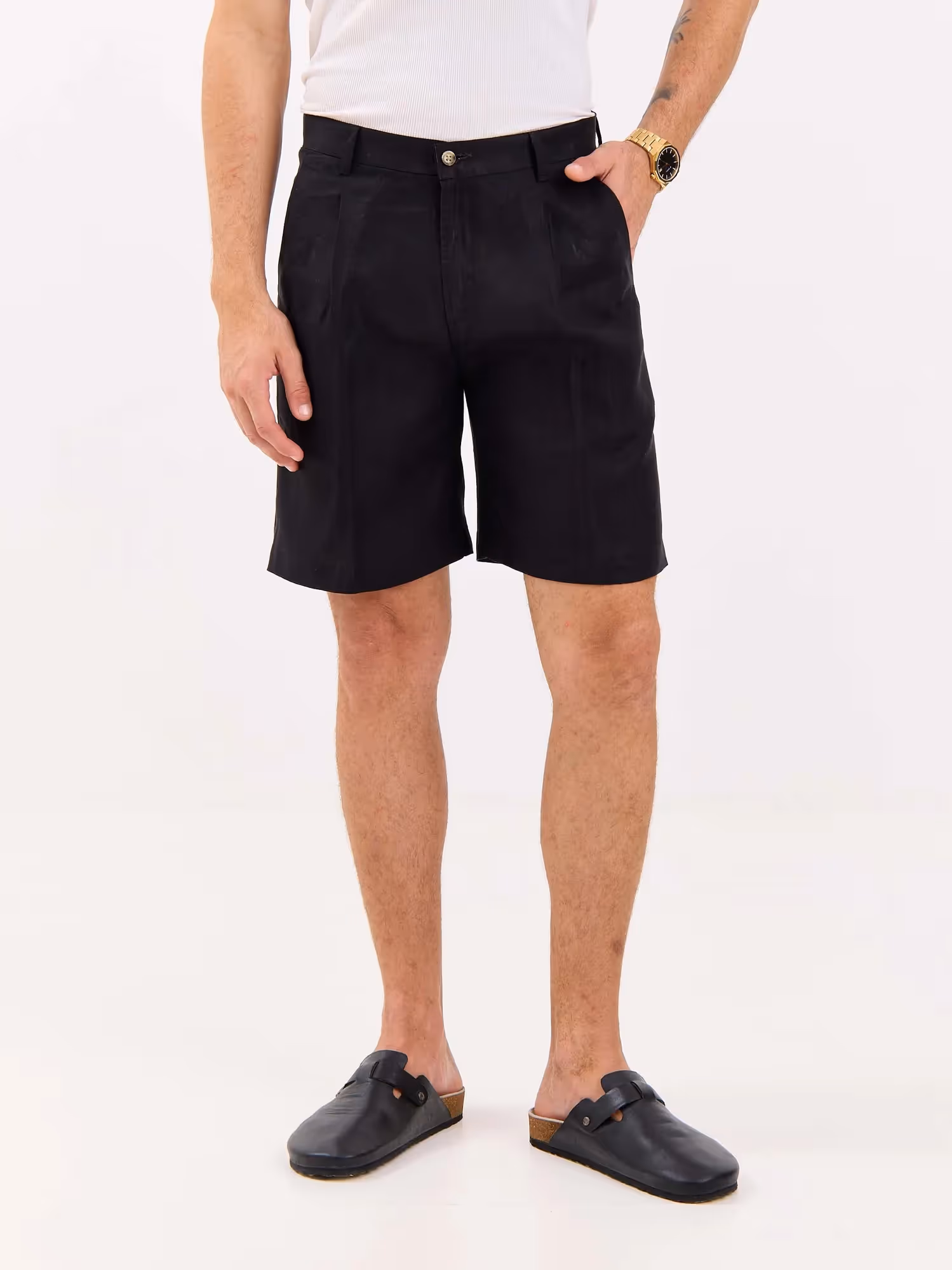 Black Linen Trouser Shorts image 5