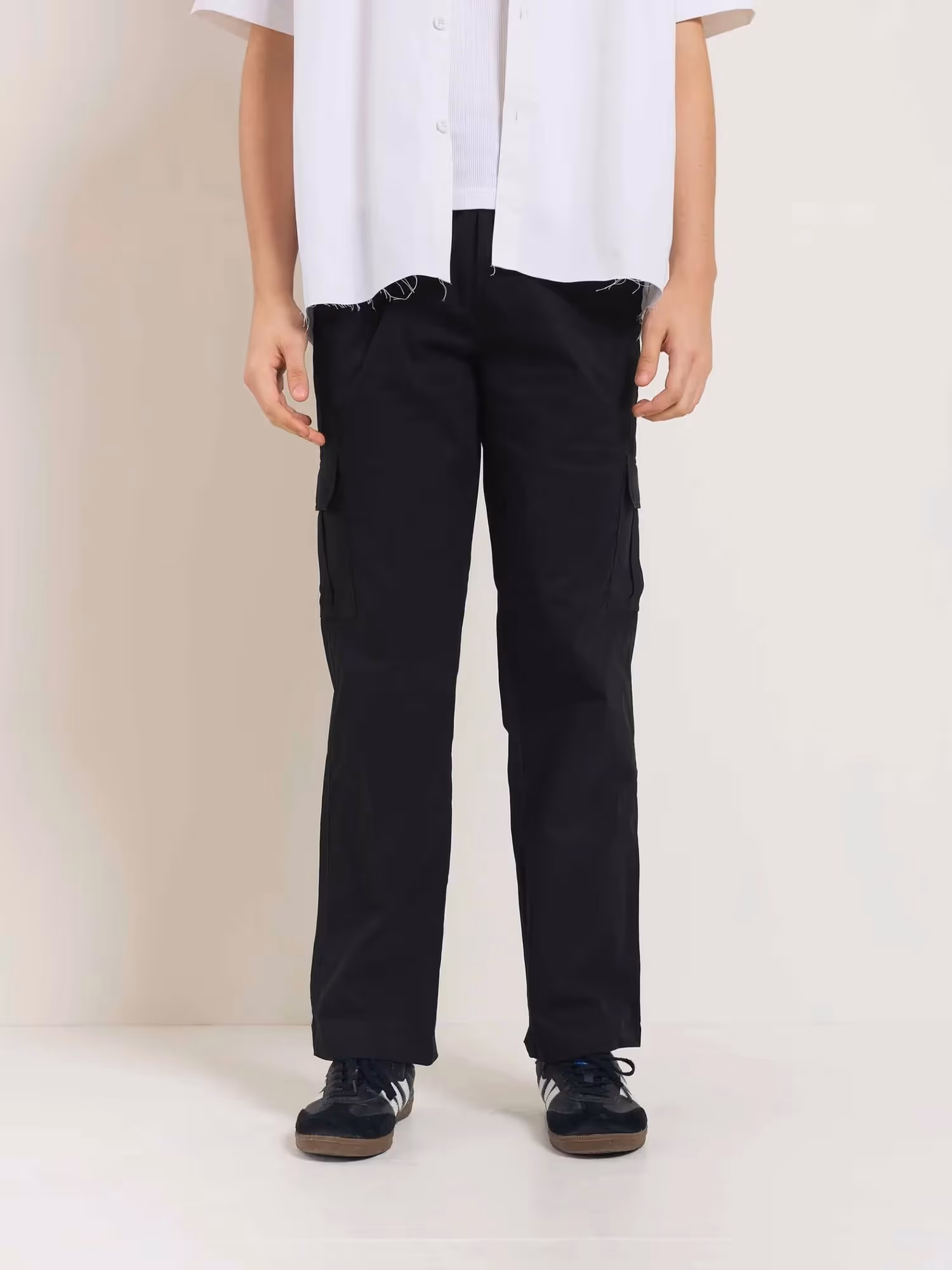 Black Loose Fit Twill Cargo Trousers image 2