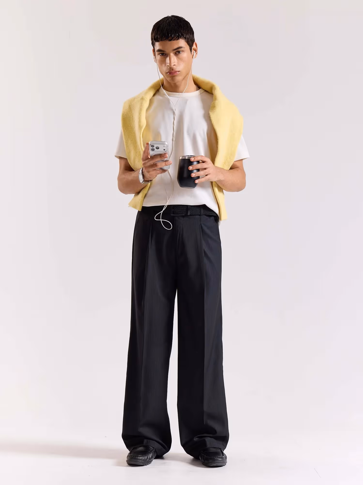 Black Pinstriped Baggy Fit Trousers image 1