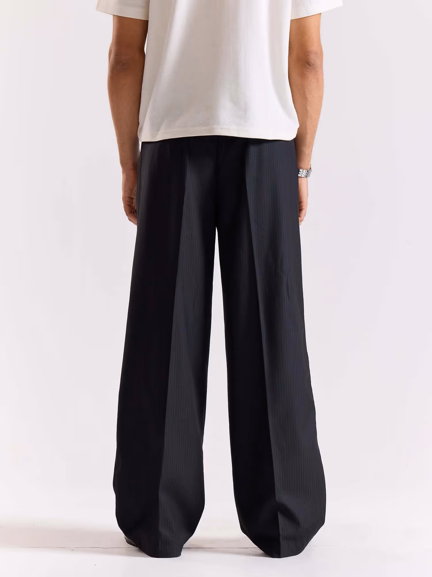 Black Pinstriped Baggy Fit Trousers image 7