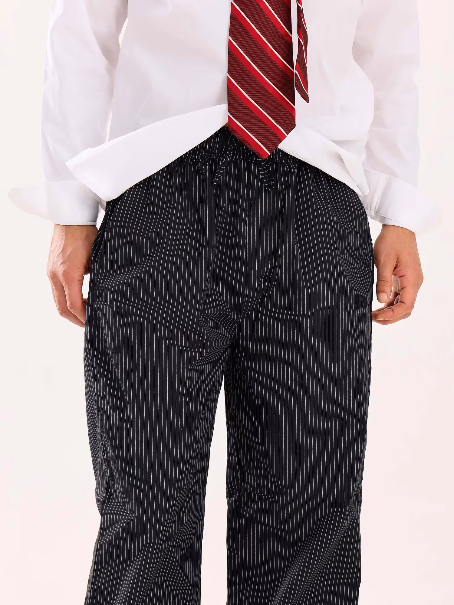 Black Pinstriped Poplin Pull-on Pants image 5