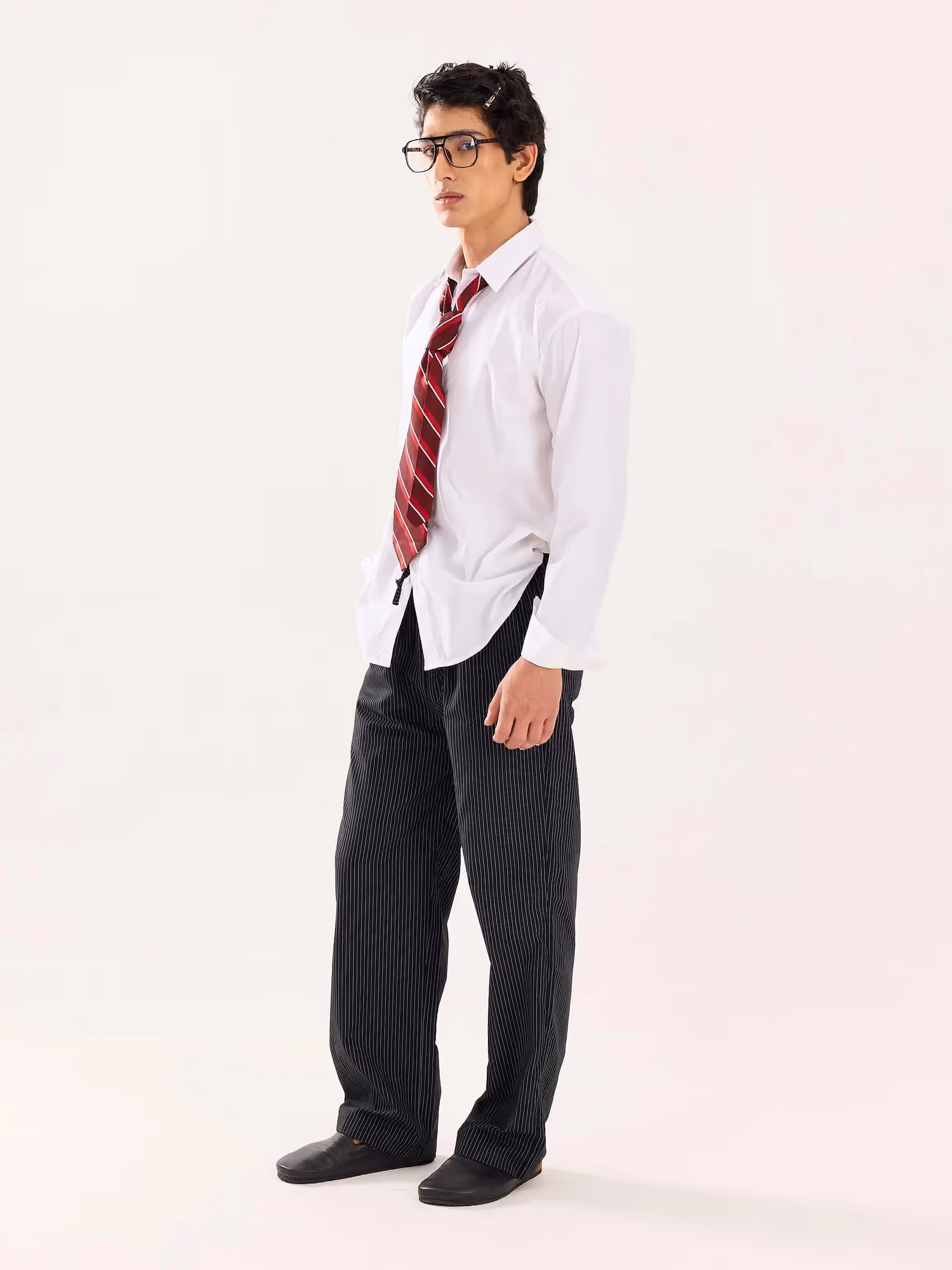 Black Pinstriped Poplin Pull-on Pants image 7