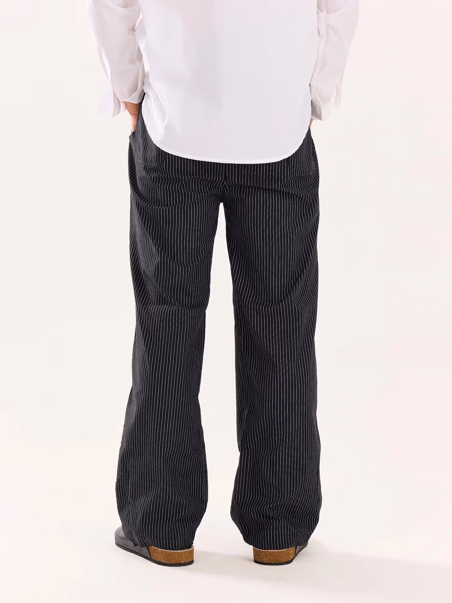 Black Pinstriped Poplin Pull-on Pants image 8