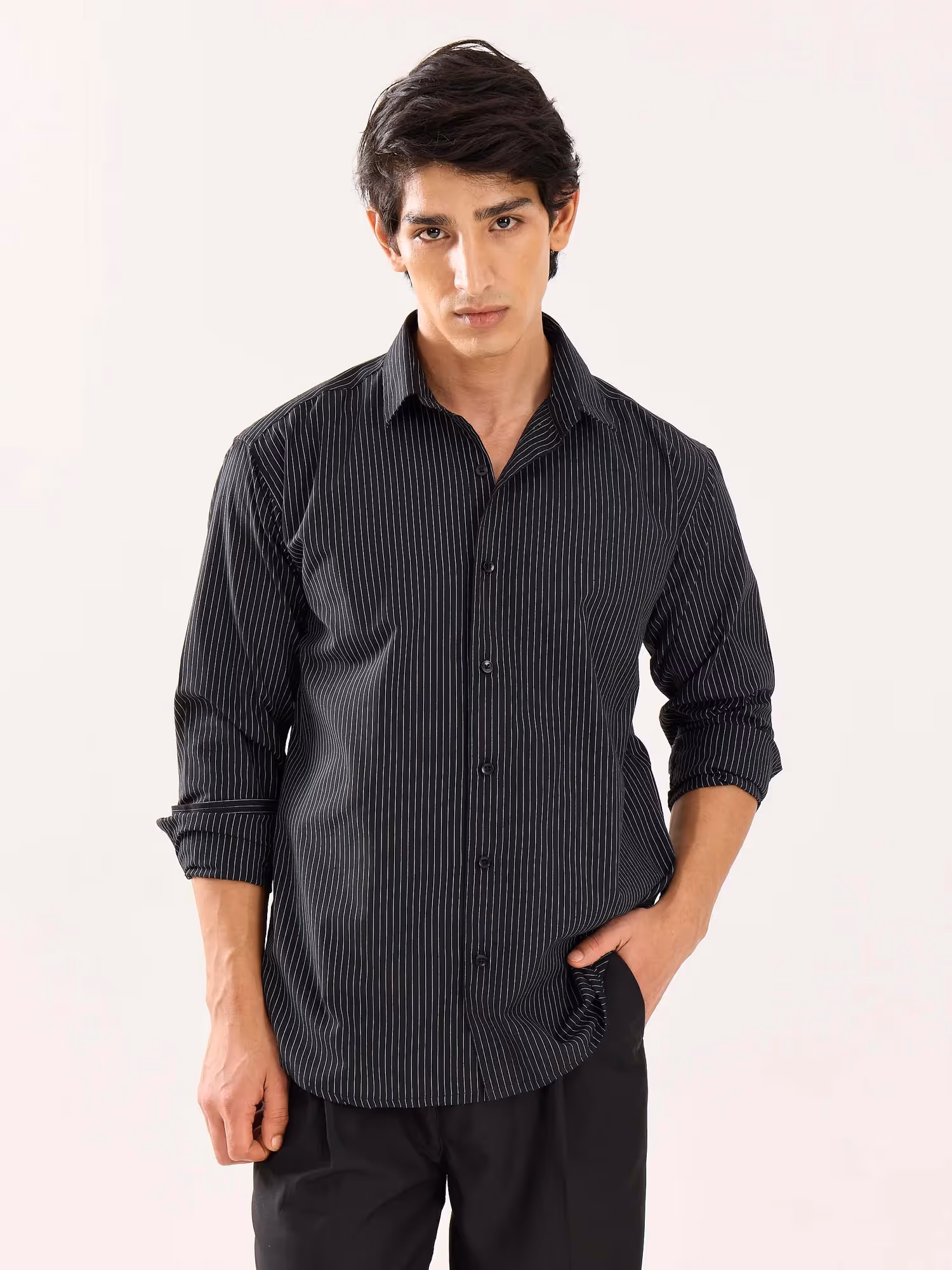 Black Pinstriped Poplin Shirt image 3