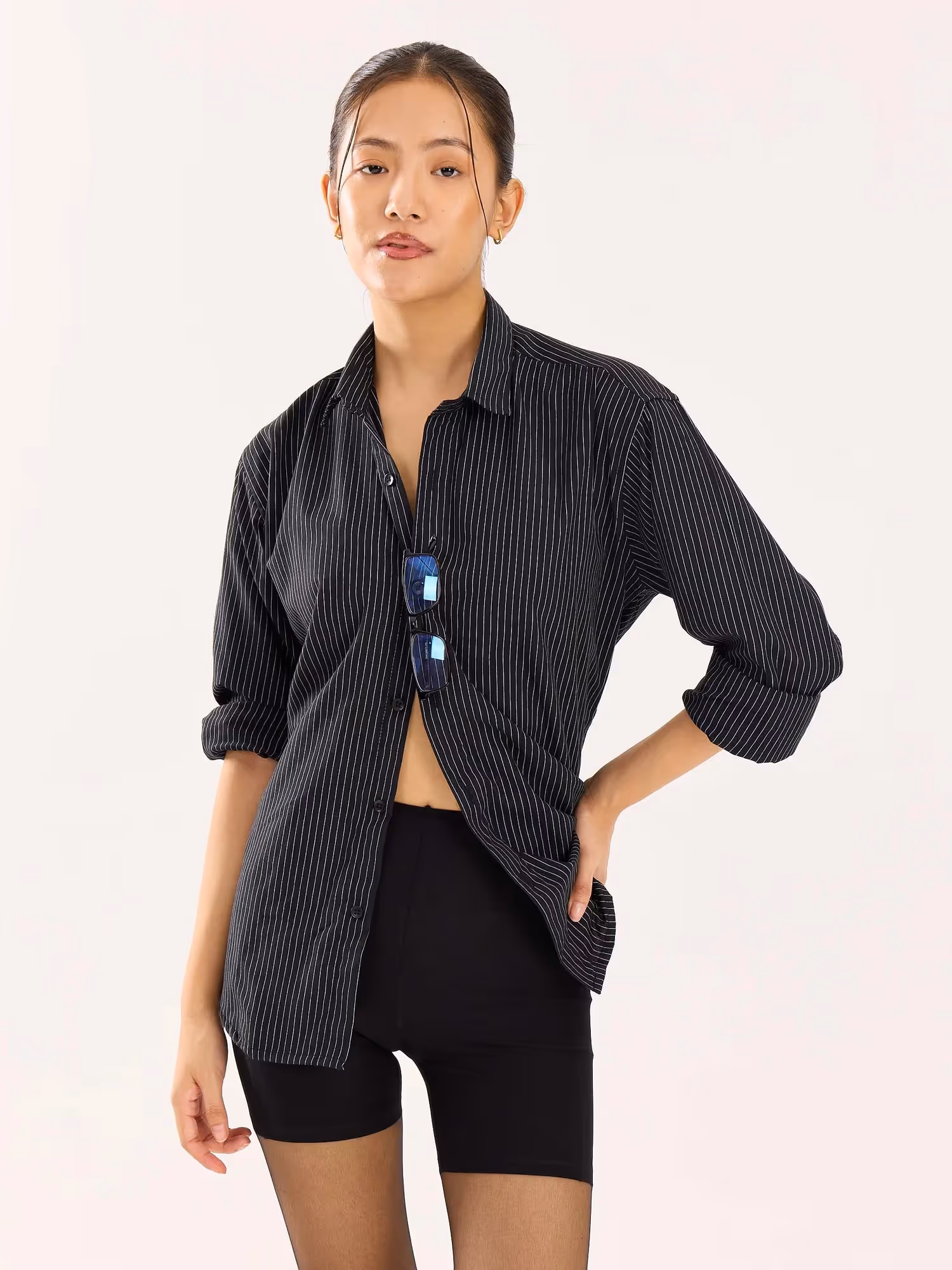 Black Pinstriped Poplin Shirt image 4