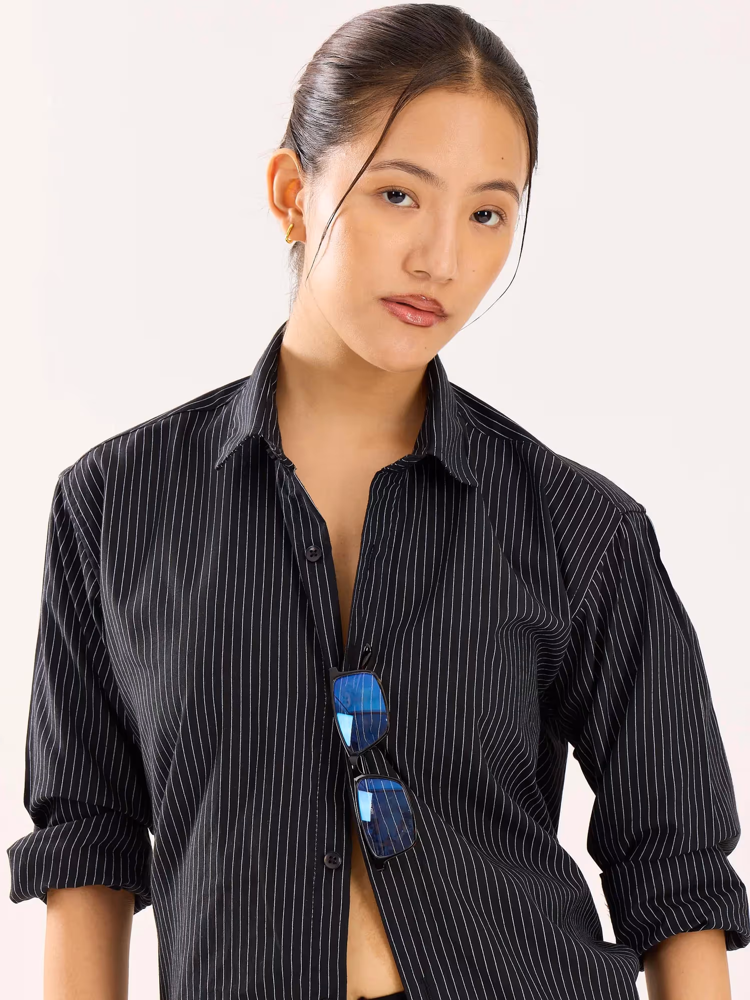 Black Pinstriped Poplin Shirt image 5