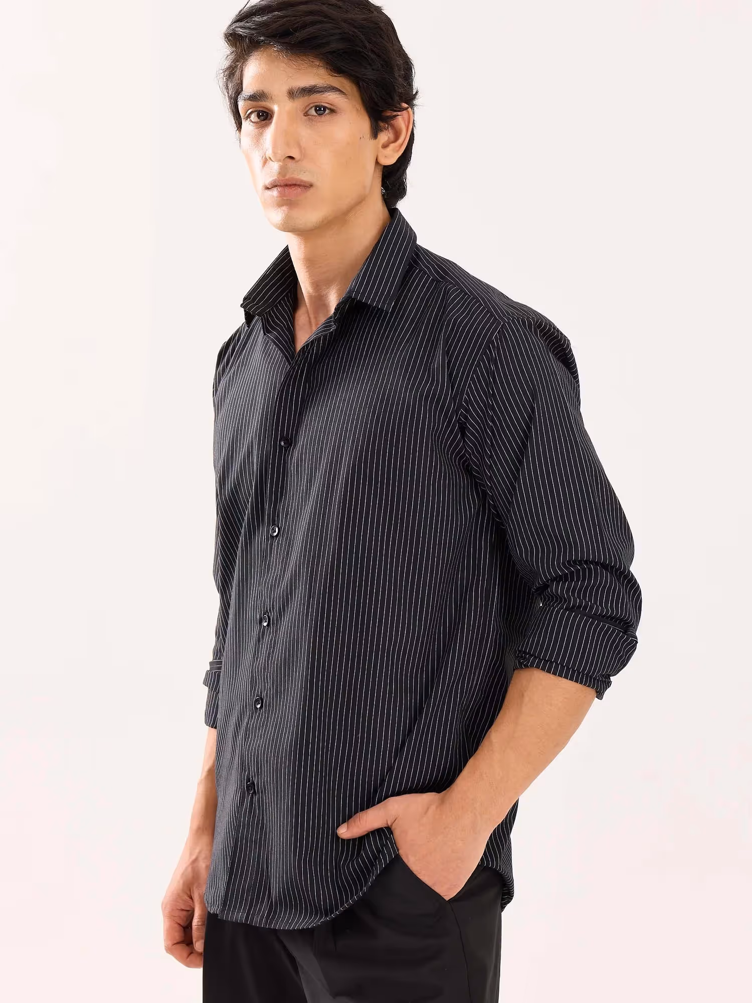 Black Pinstriped Poplin Shirt image 6