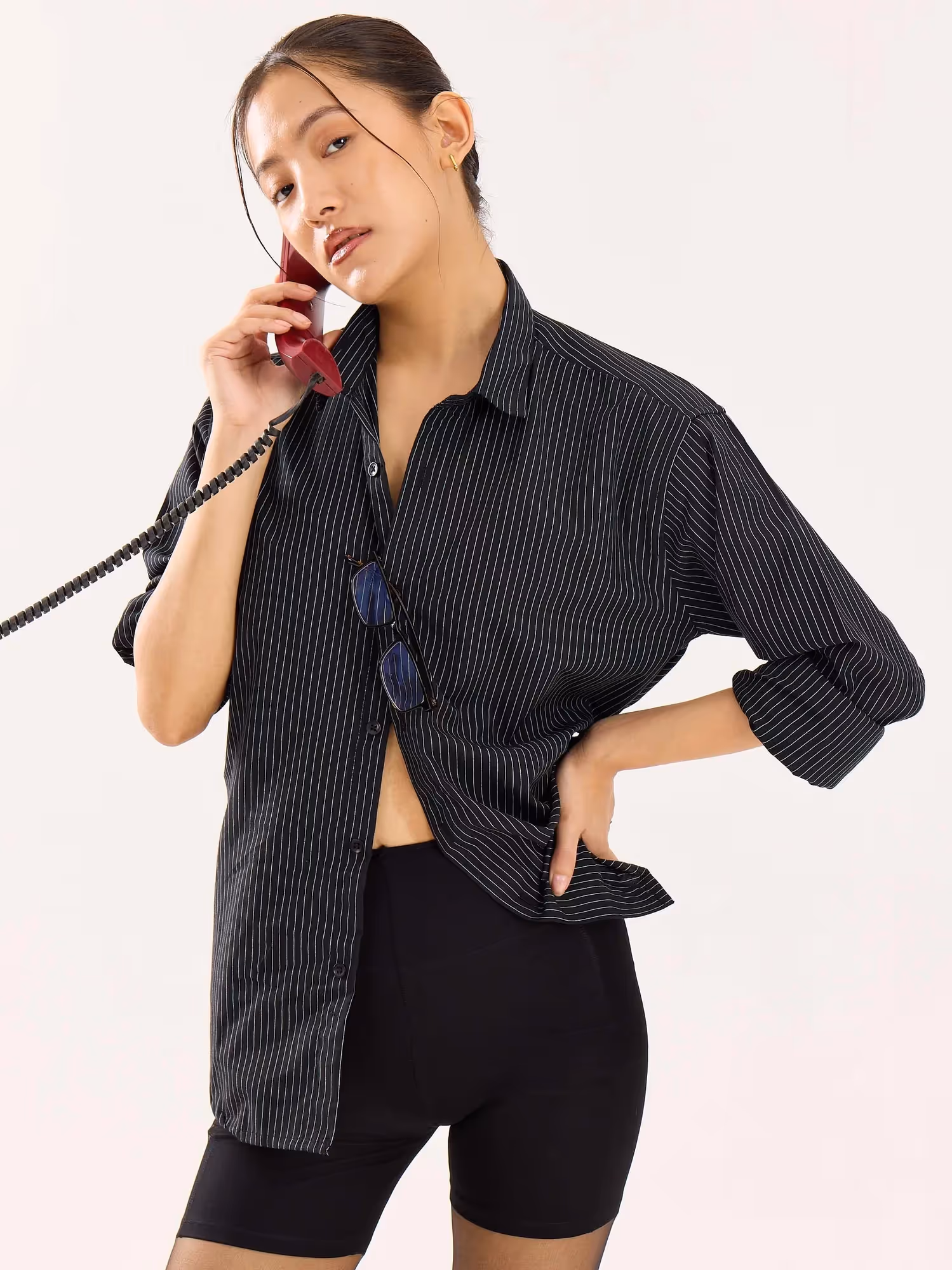 Black Pinstriped Poplin Shirt image 7