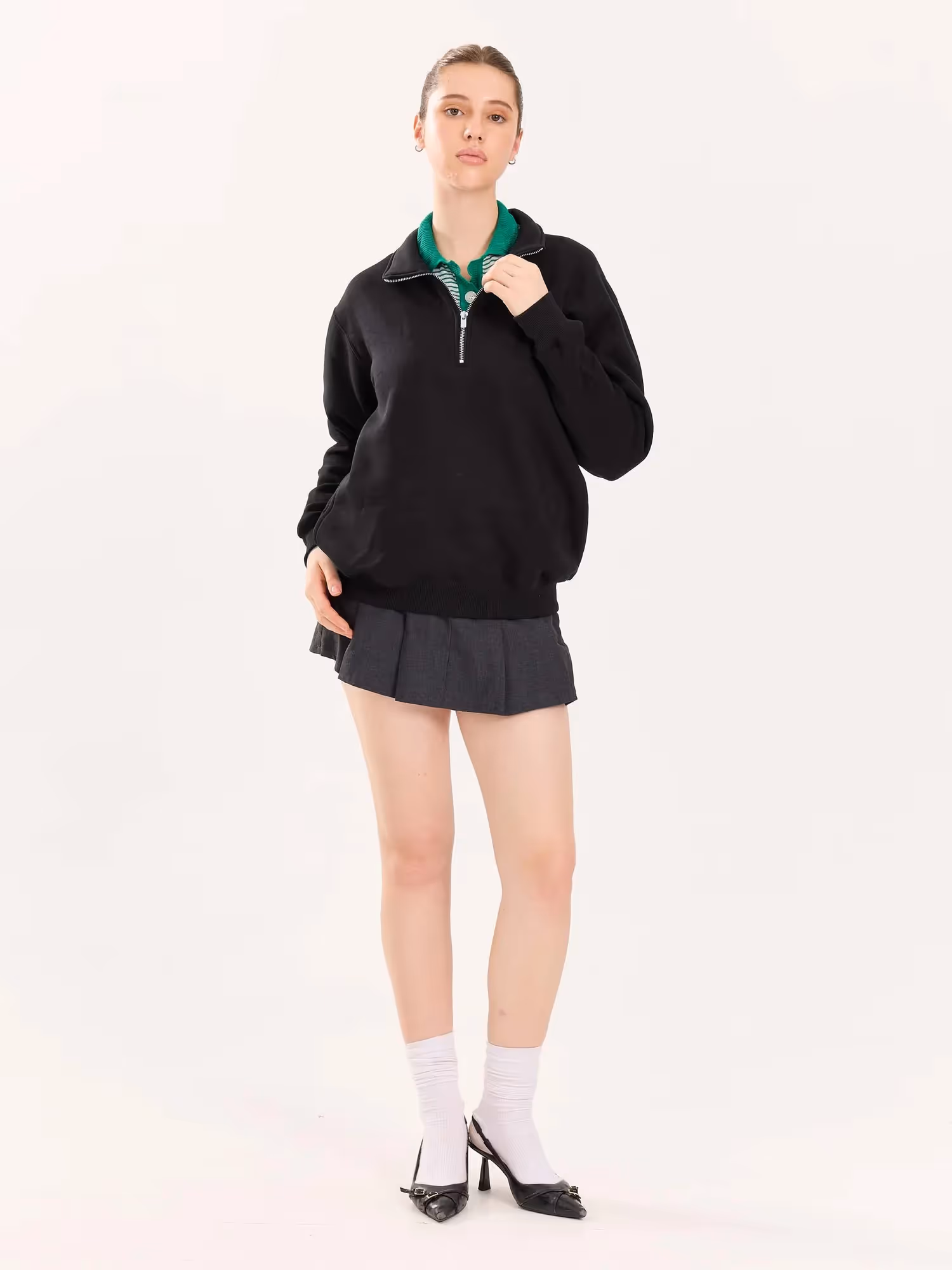 Black Quarter-Zip Sweatshirt image 2