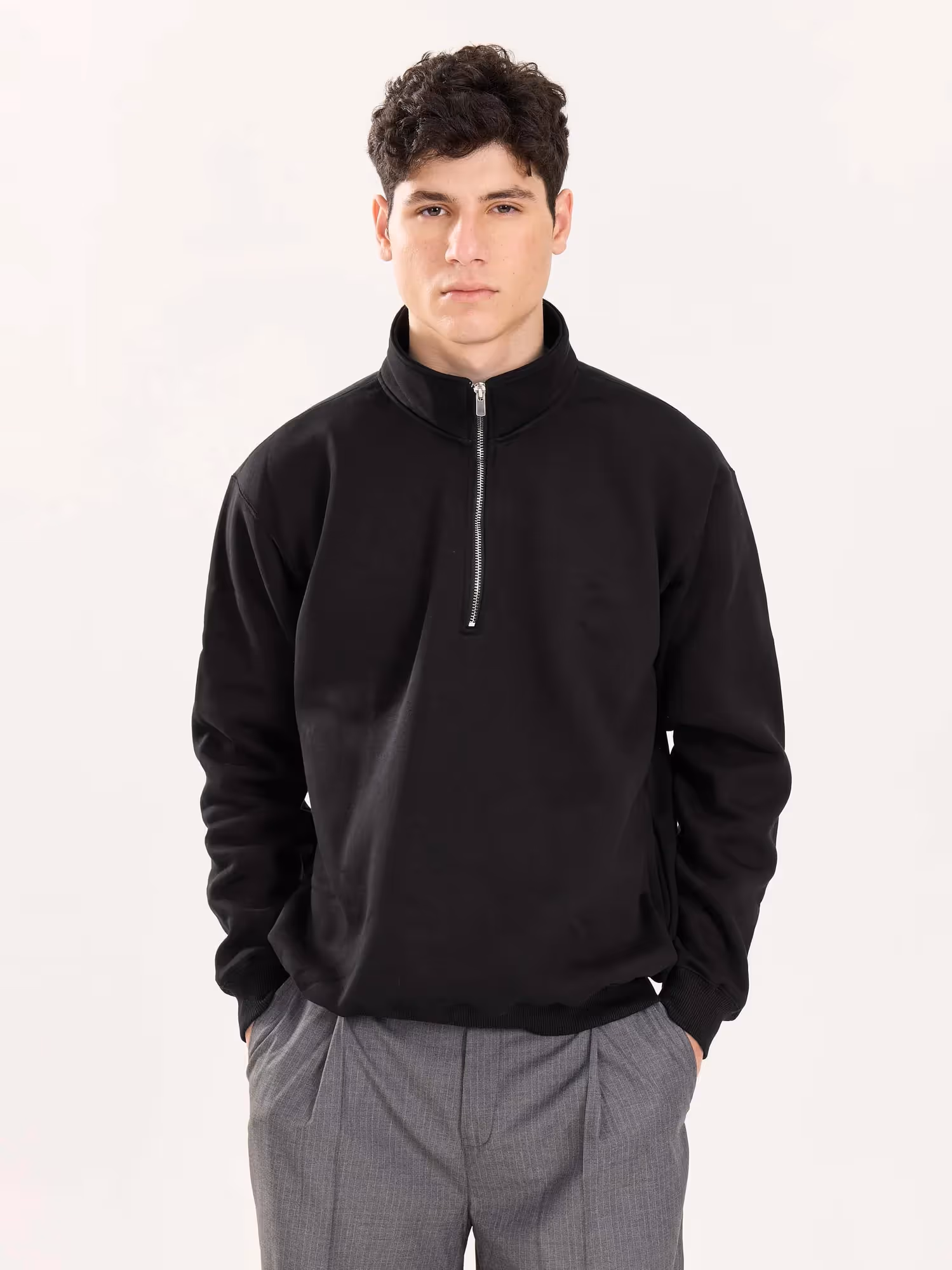 Black Quarter-Zip Sweatshirt image 3