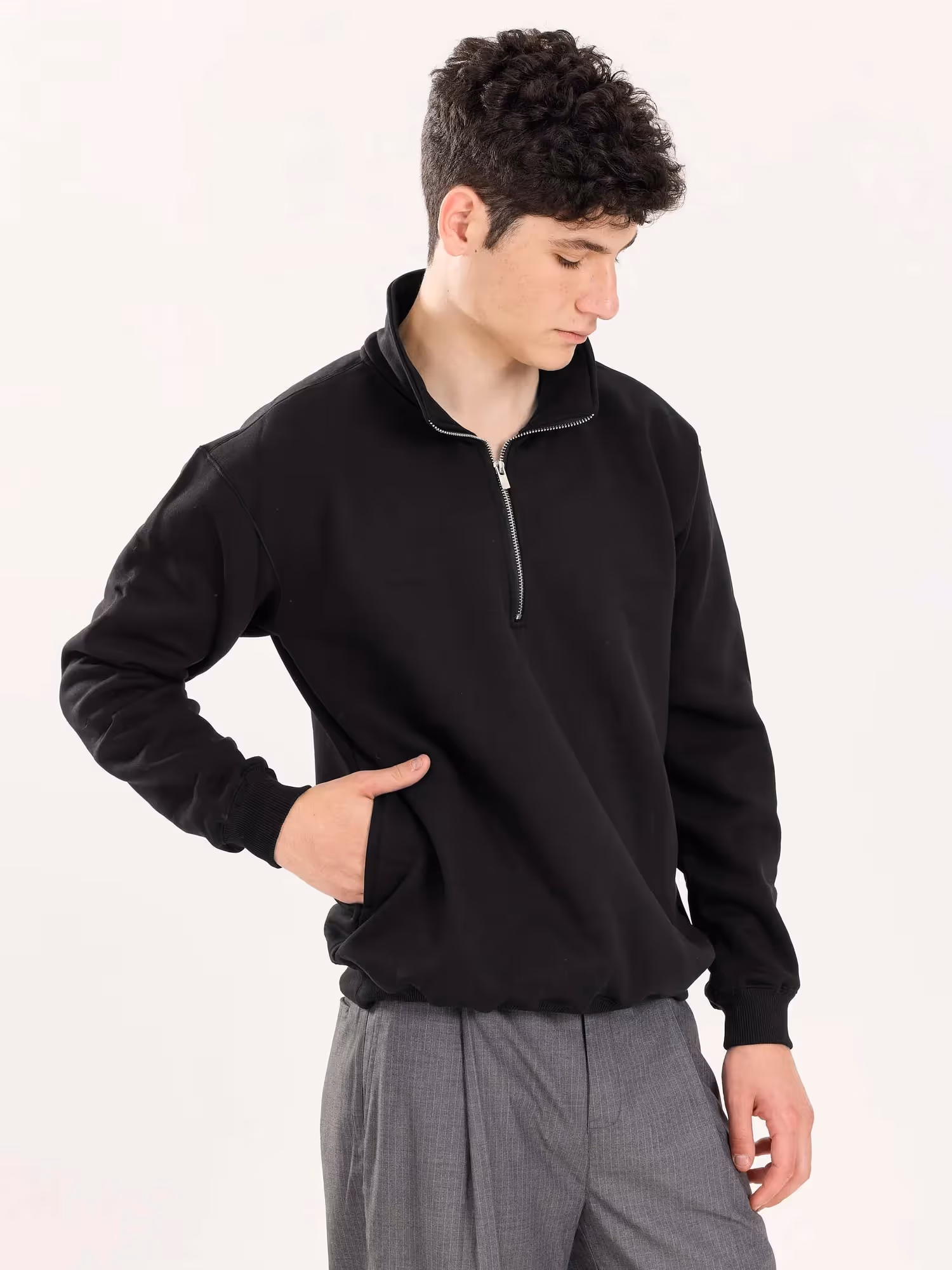 Black Quarter-Zip Sweatshirt image 5