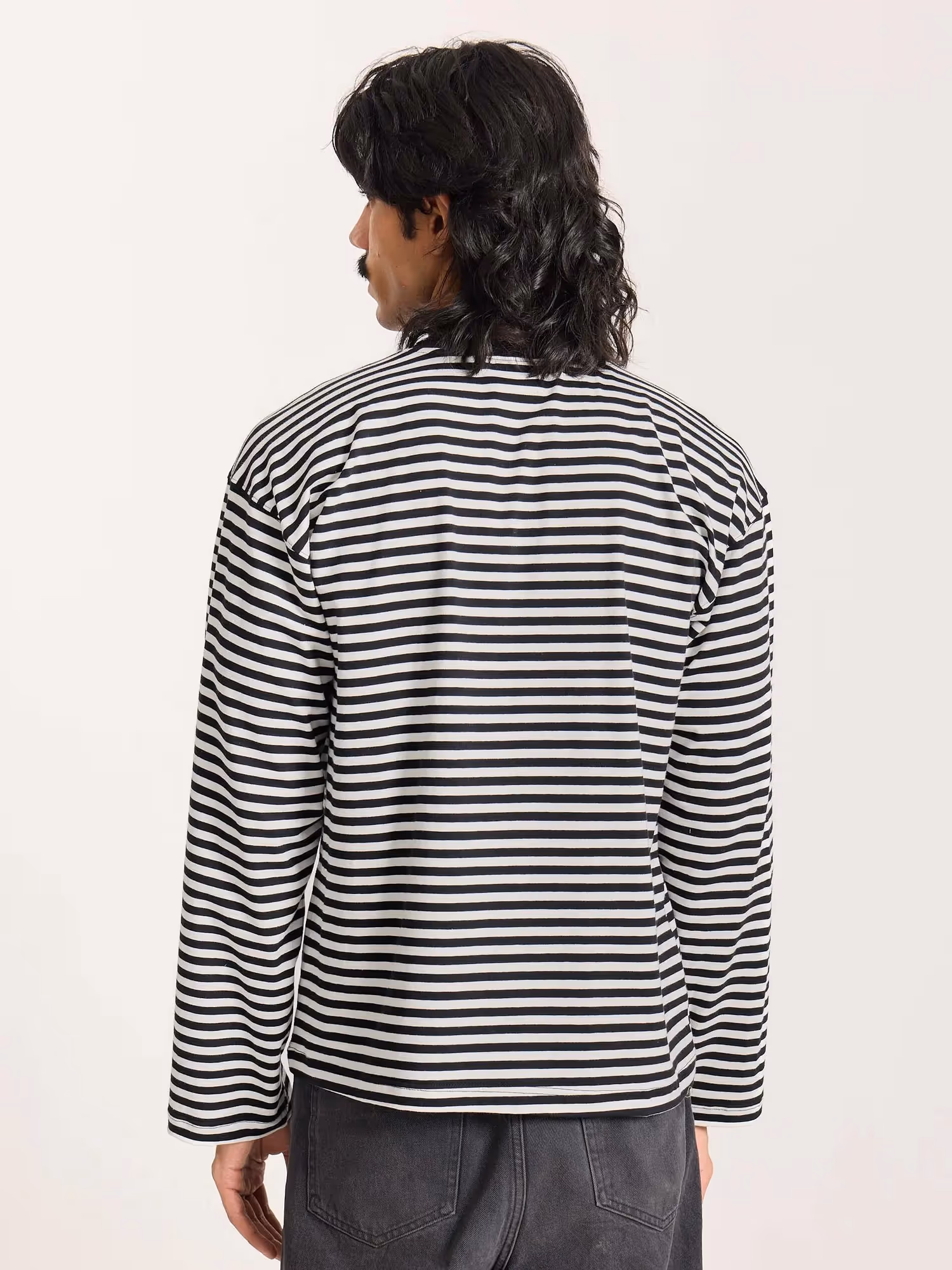 Black Striped Loose Fit Cropped T-Shirt image 8