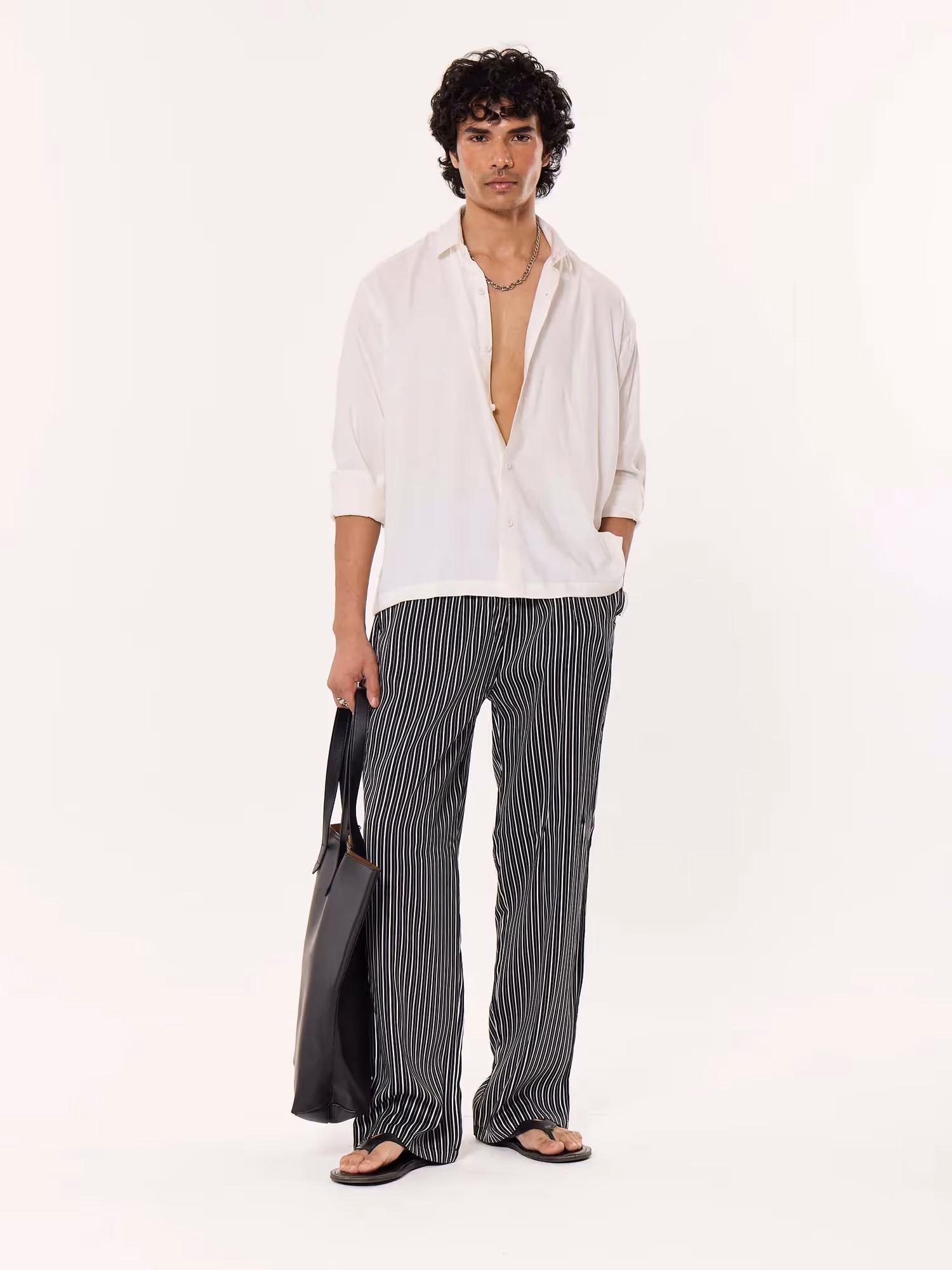 Black Striped Pull-on Pants image 1