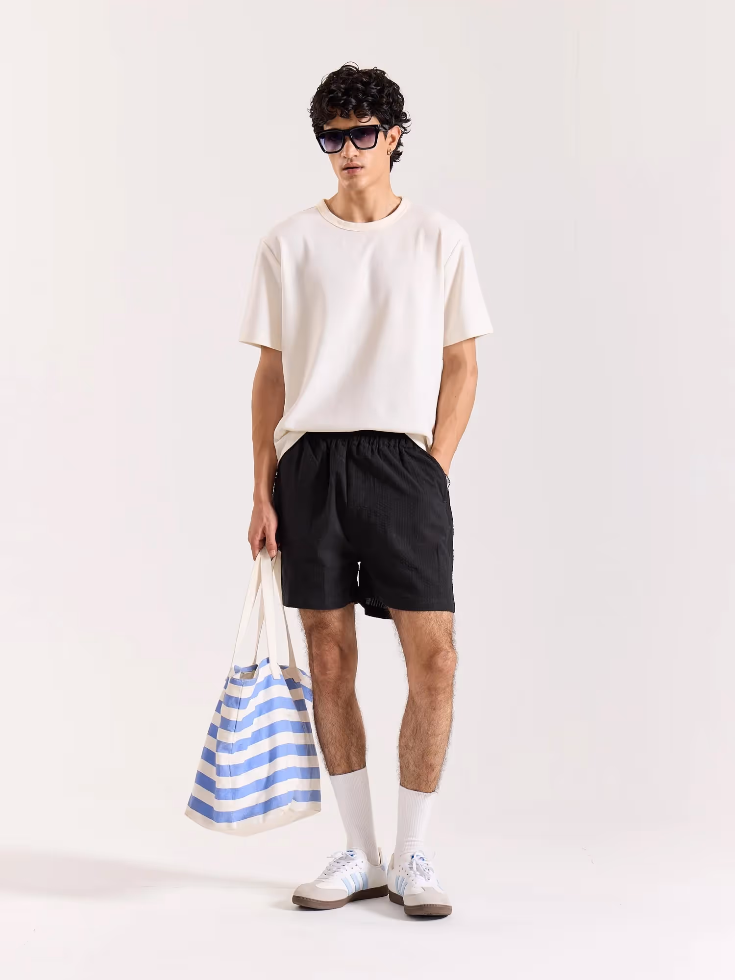 Black Textured Shorts image 1