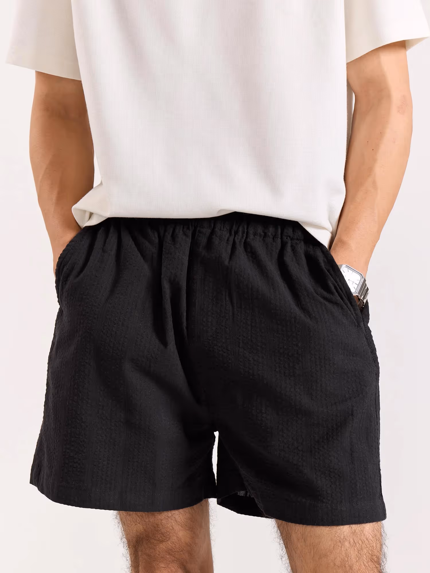 Black Textured Shorts  image 2