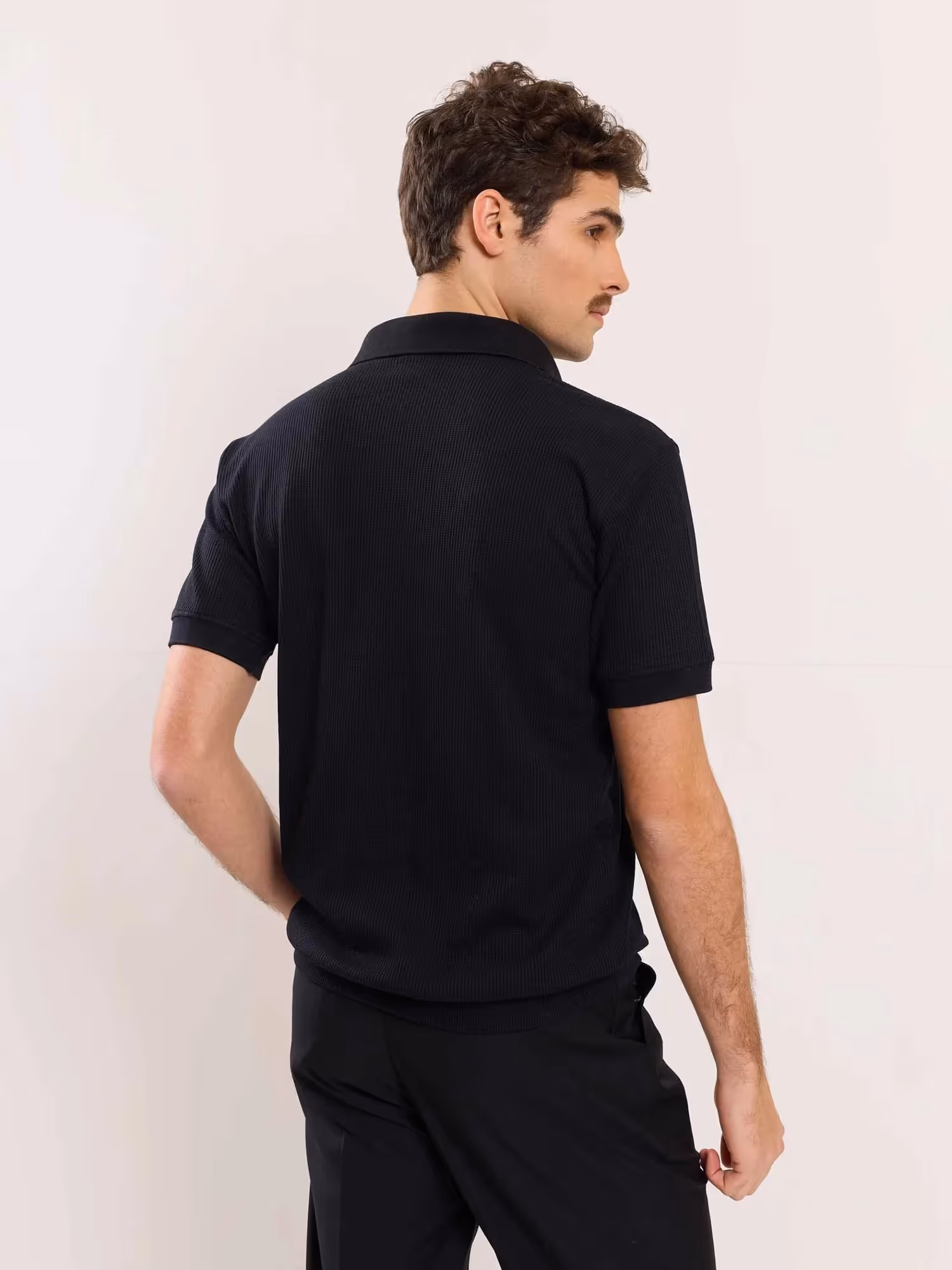 Black Waffle Knit Polo T-shirt image 6