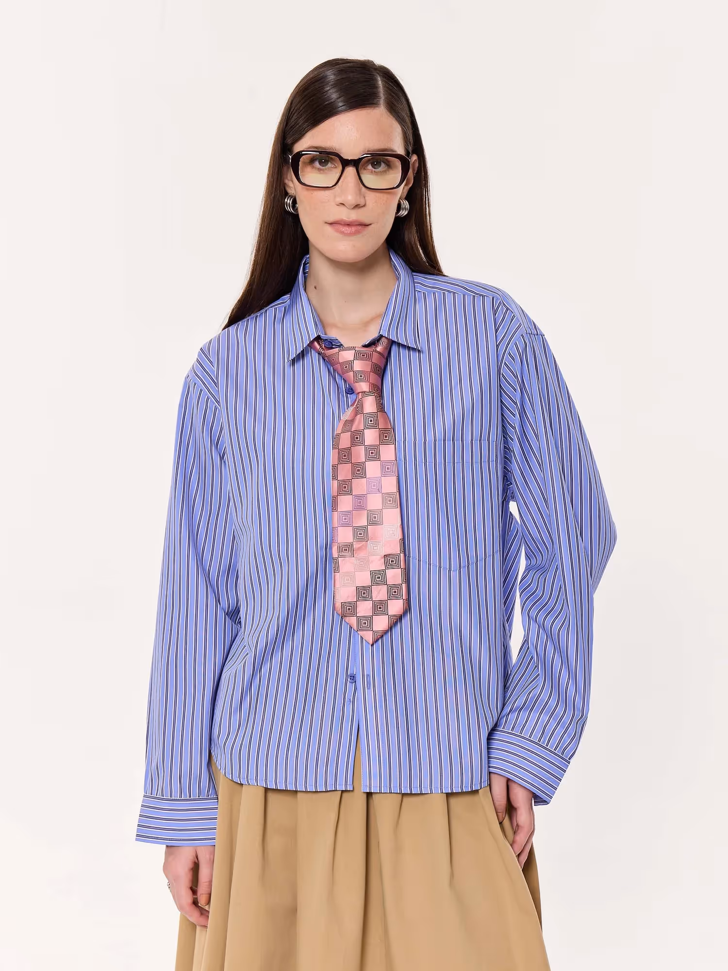 Blue and Black Striped Oversized Cropped Shirt image 4