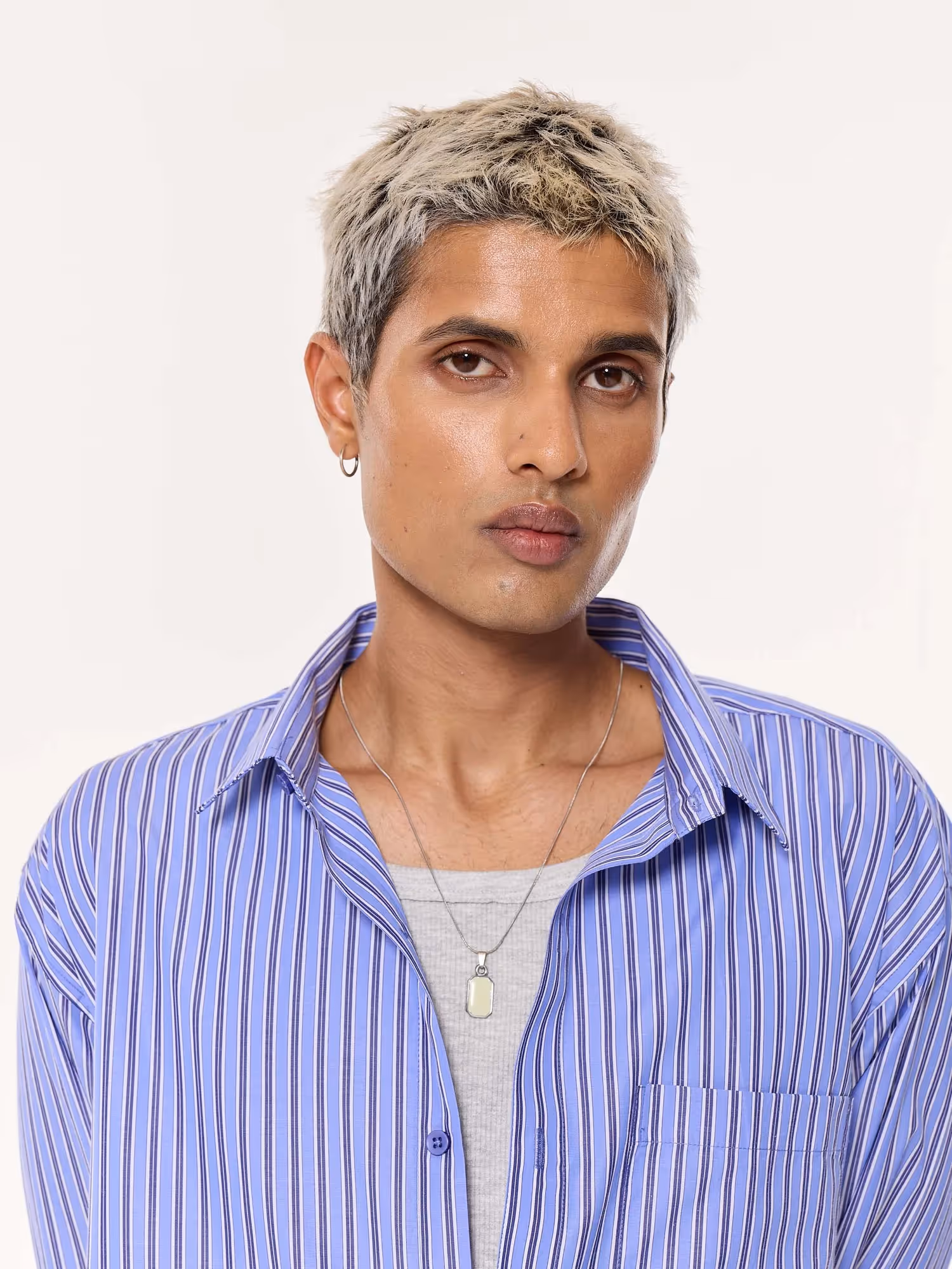 Blue and Black Striped Oversized Cropped Shirt image 8