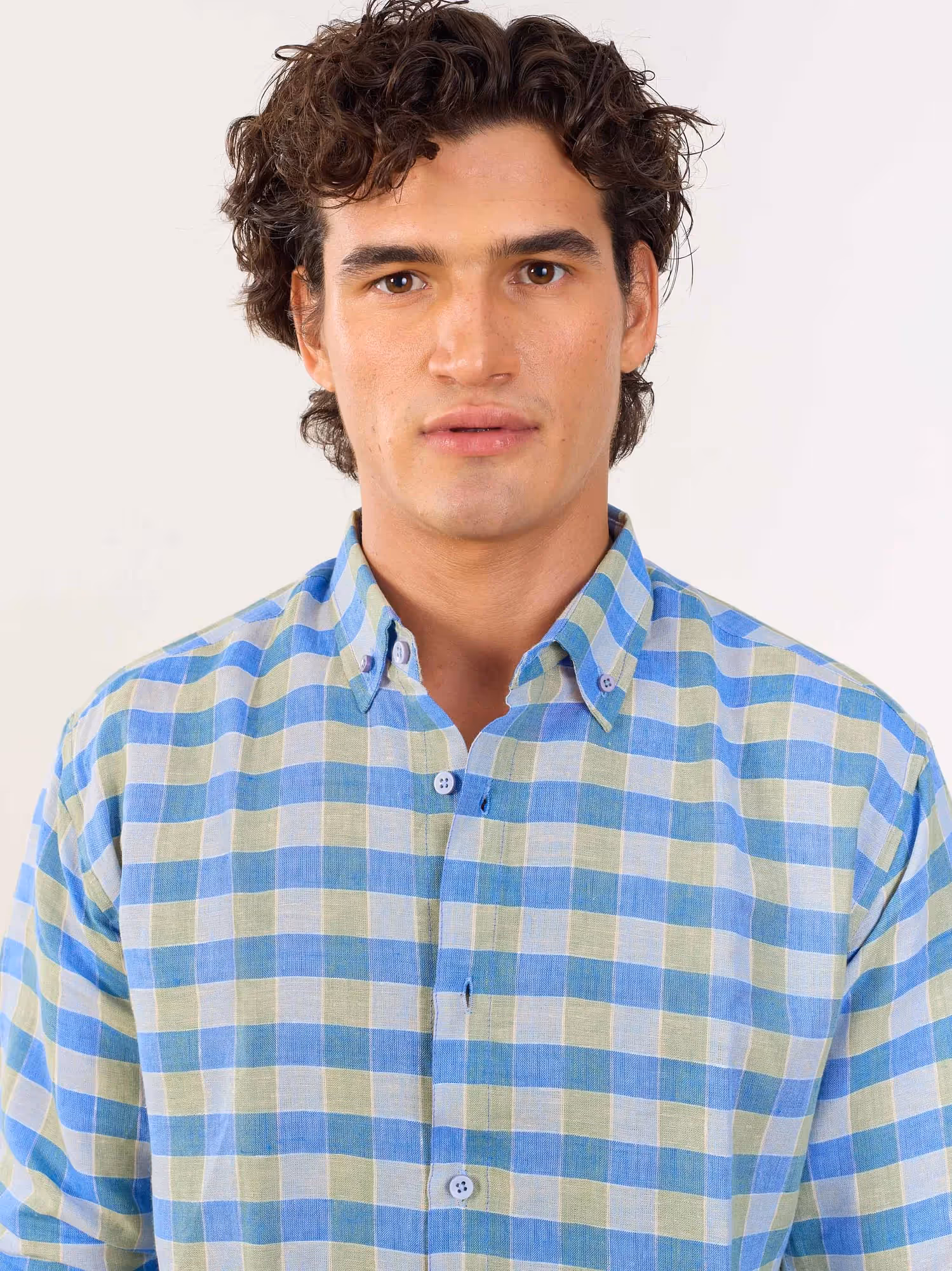 Blue & Green Checked Irish Linen Shirt image 5