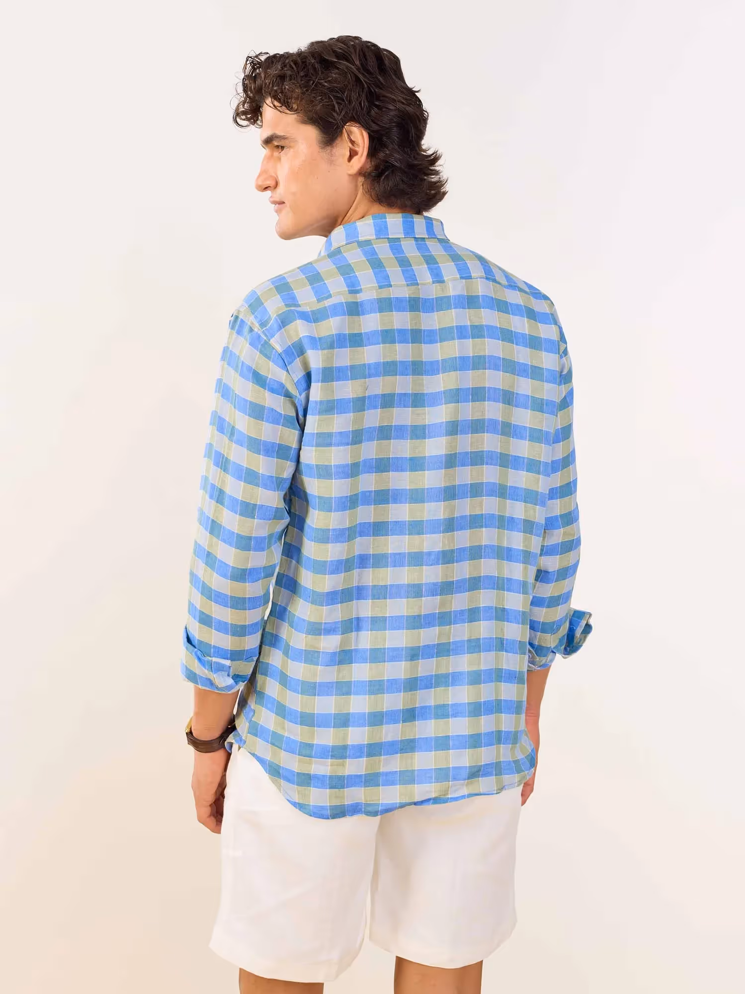 Blue & Green Checked Irish Linen Shirt image 7