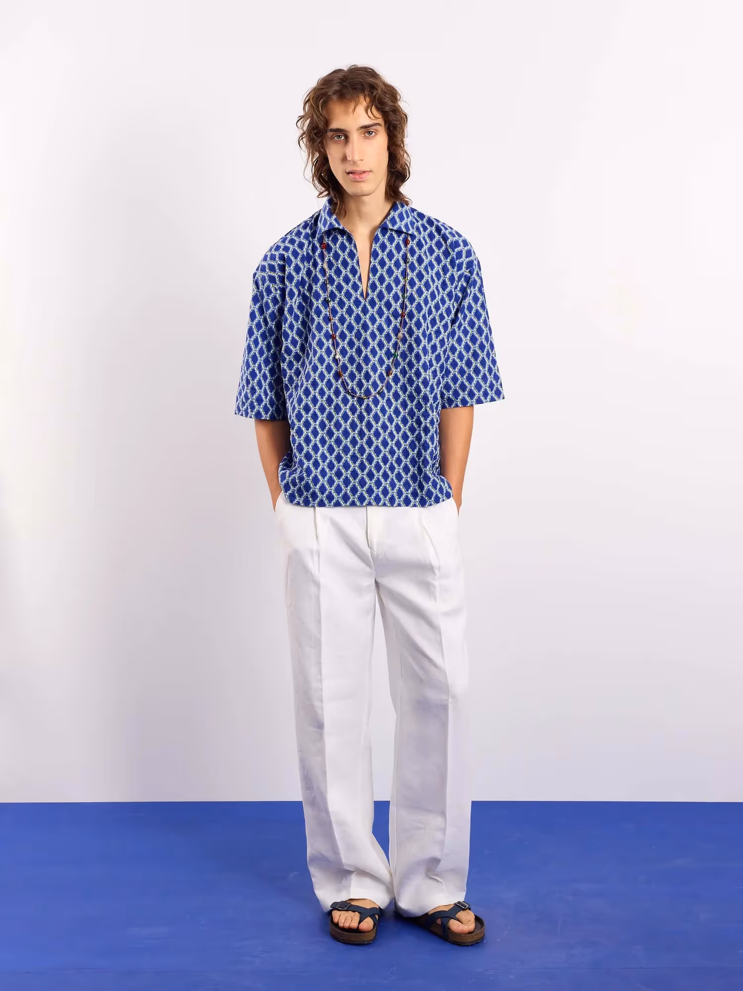 Blue & Green Geometrical Printed Pullover image 1
