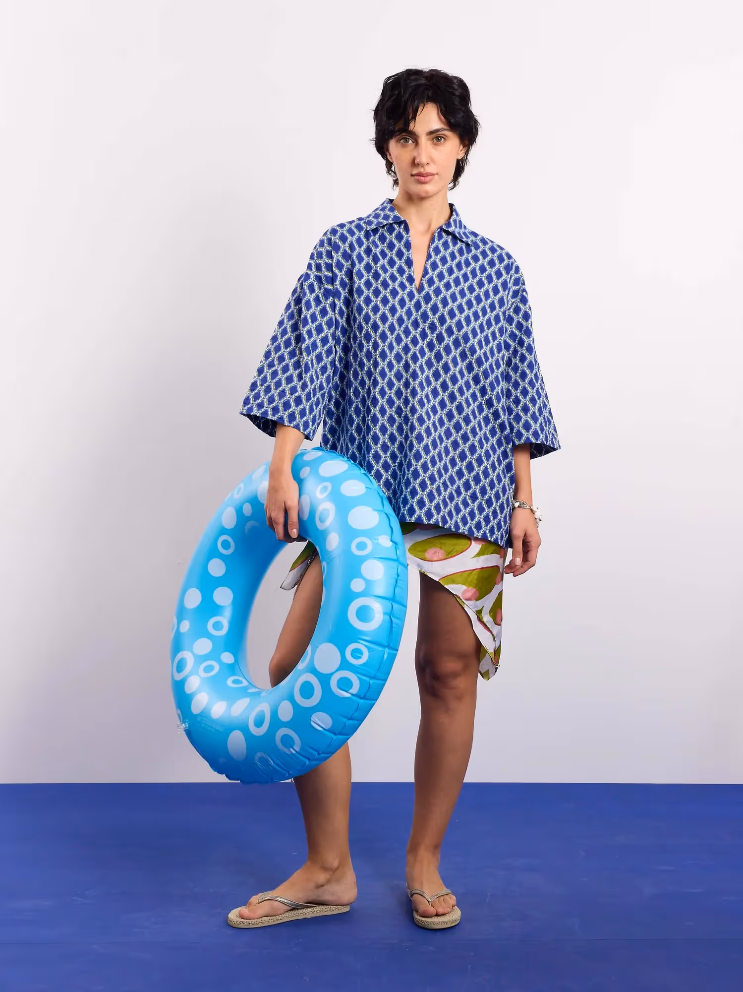 Blue & Green Geometrical Printed Pullover image 2